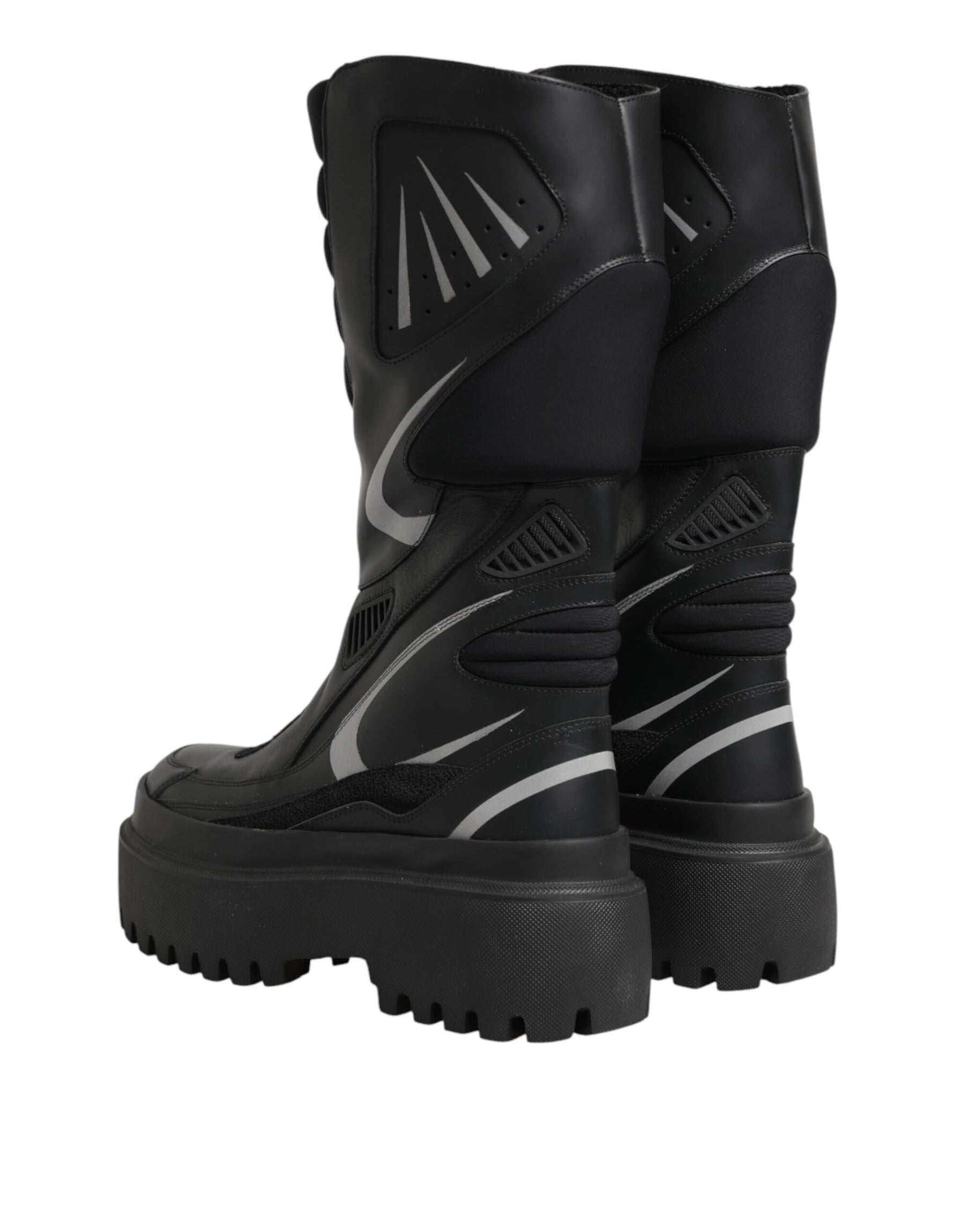 Dolce & Gabbana Black Leather Mid Calf Biker Boots Shoes | Regal Royce