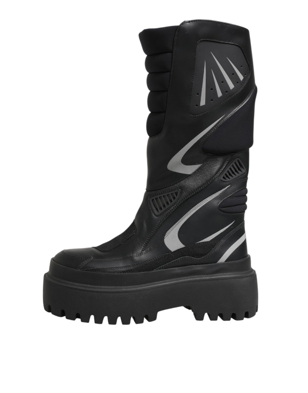 Dolce & Gabbana Black Leather Mid Calf Biker Boots Shoes