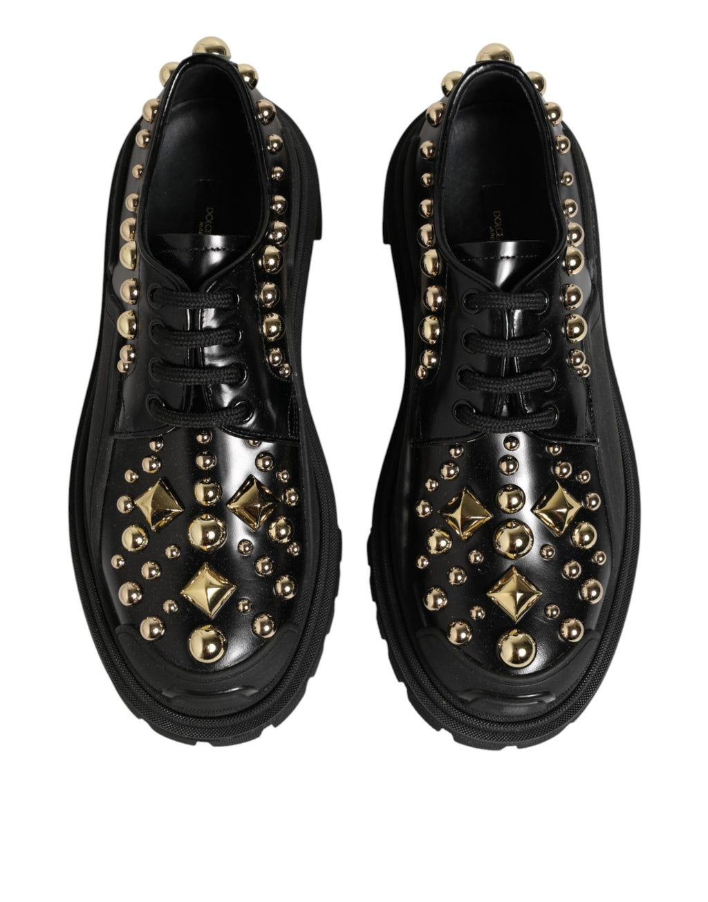 Dolce & Gabbana Black Leather Jeweled Crystals Derby Shoes