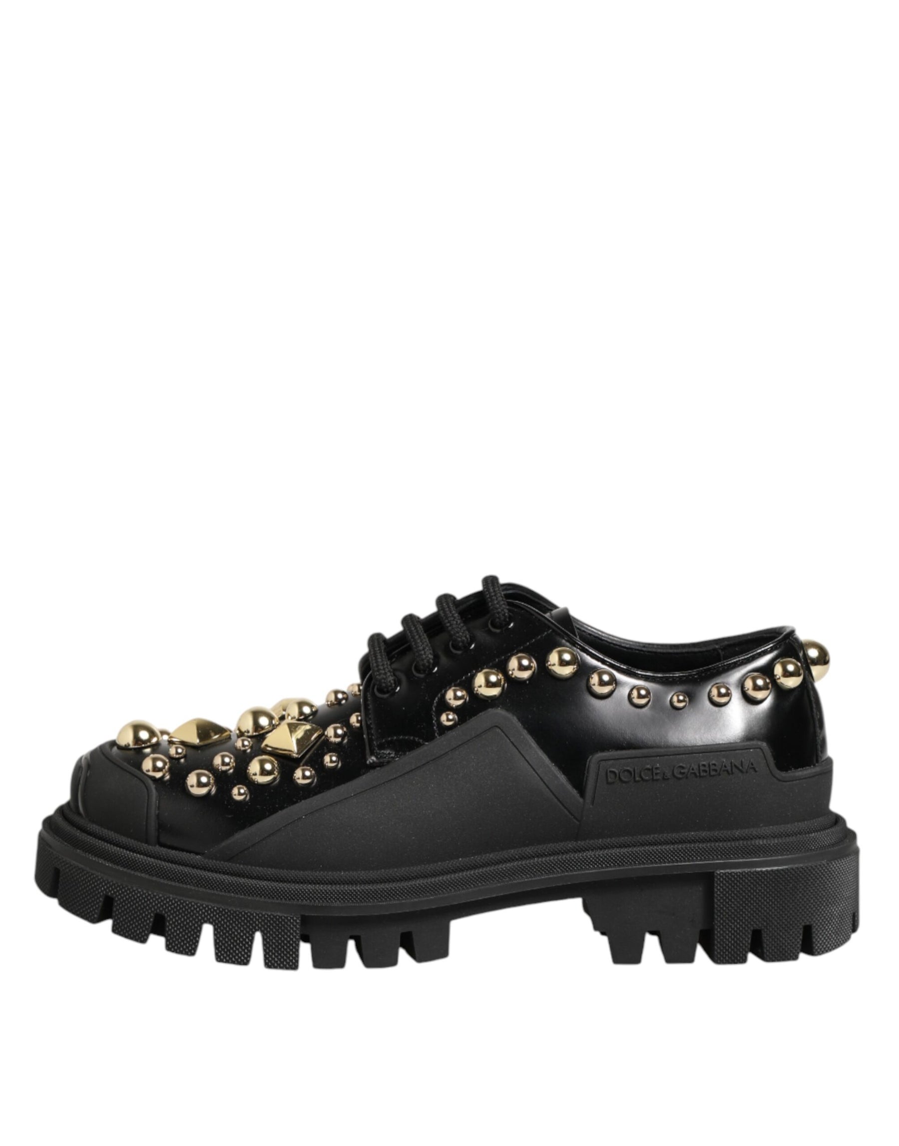Dolce & Gabbana Black Leather Jeweled Crystals Derby Shoes | Regal Royce