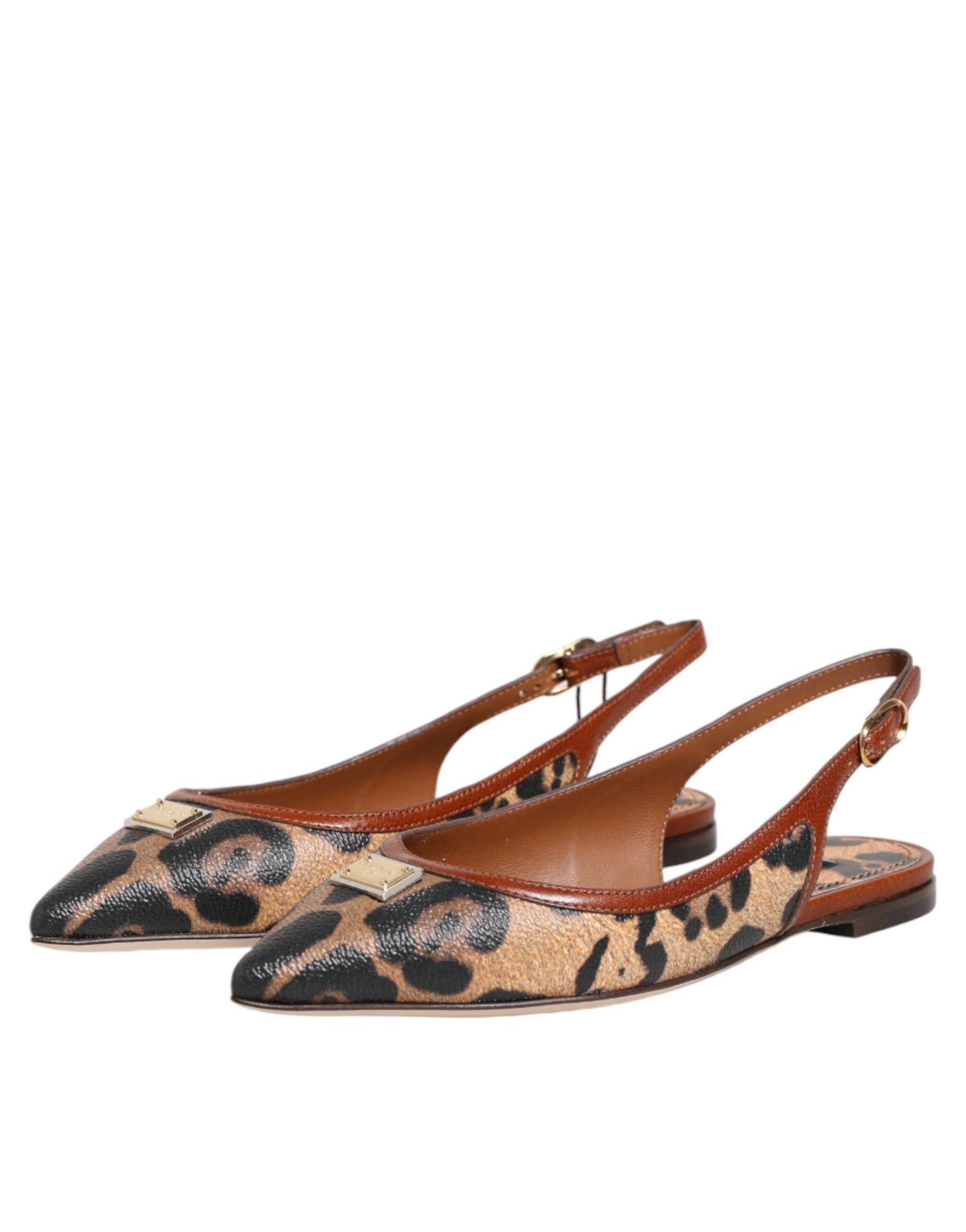 Dolce & Gabbana Brown Leopard Slingback Flats Sandals Shoes | Regal Royce