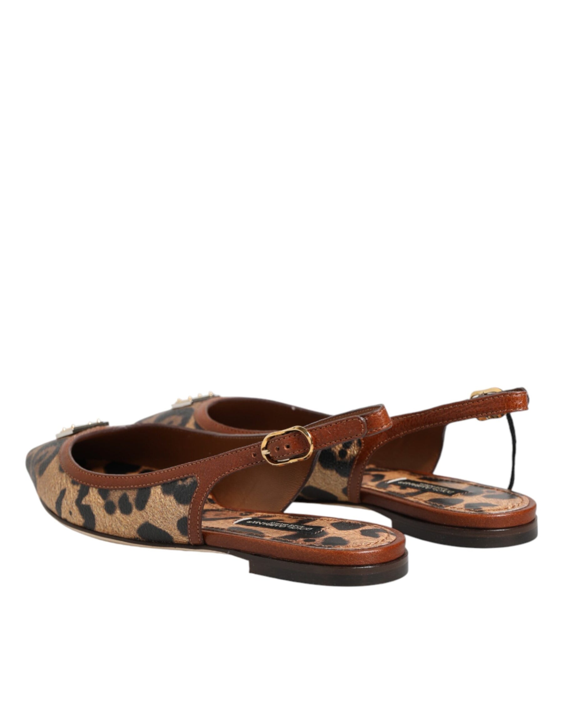Dolce & Gabbana Brown Leopard Slingback Flats Sandals Shoes | Regal Royce