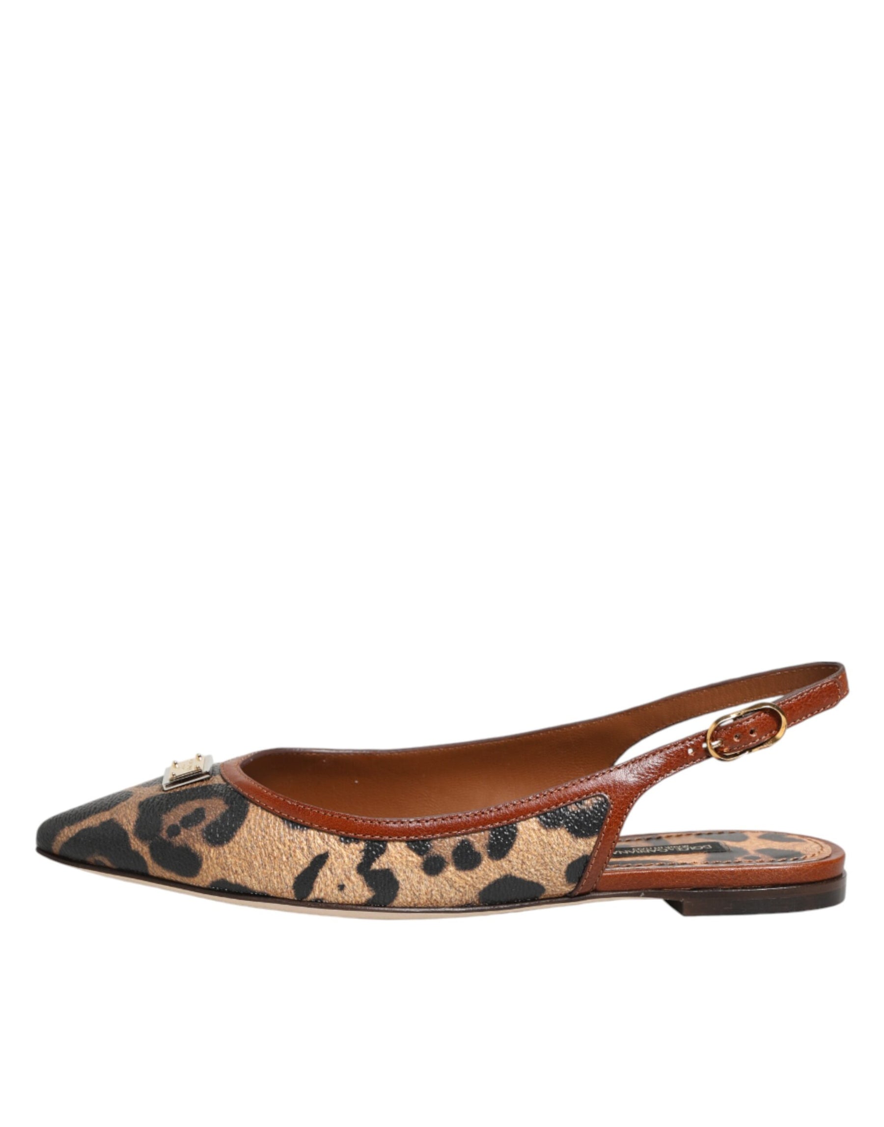 Dolce & Gabbana Brown Leopard Slingback Flats Sandals Shoes | Regal Royce