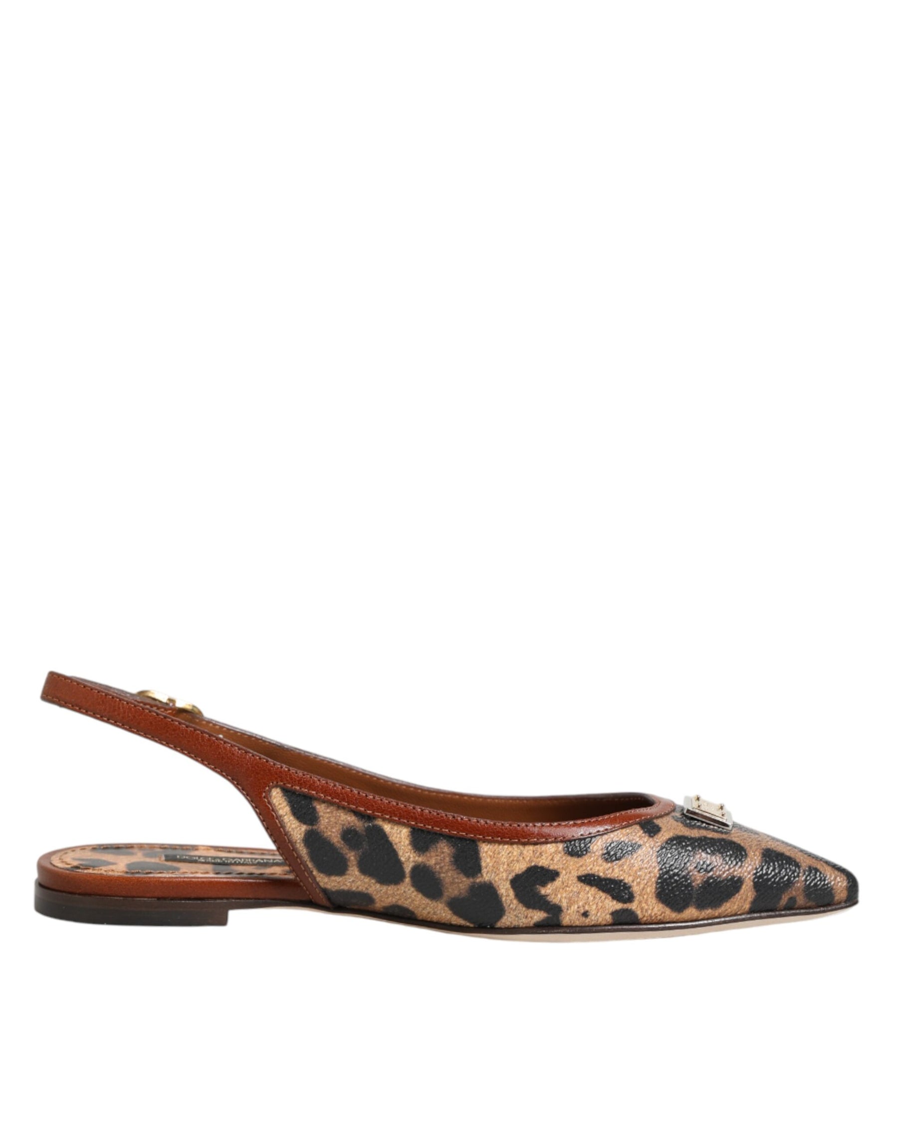 Dolce & Gabbana Brown Leopard Slingback Flats Sandals Shoes | Regal Royce