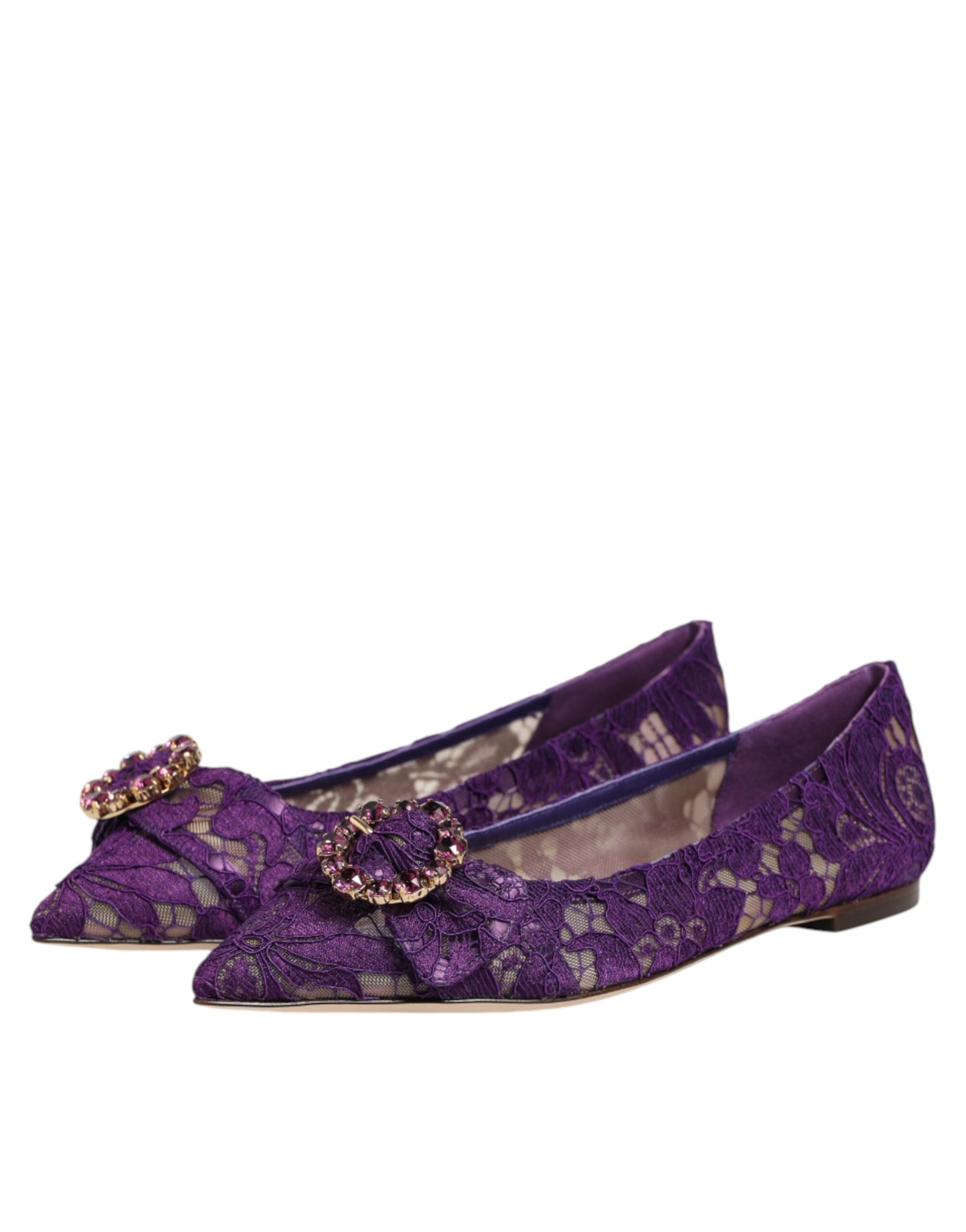 Dolce & Gabbana Purple Taormina Lace Crystals Flats Shoes | Regal Royce