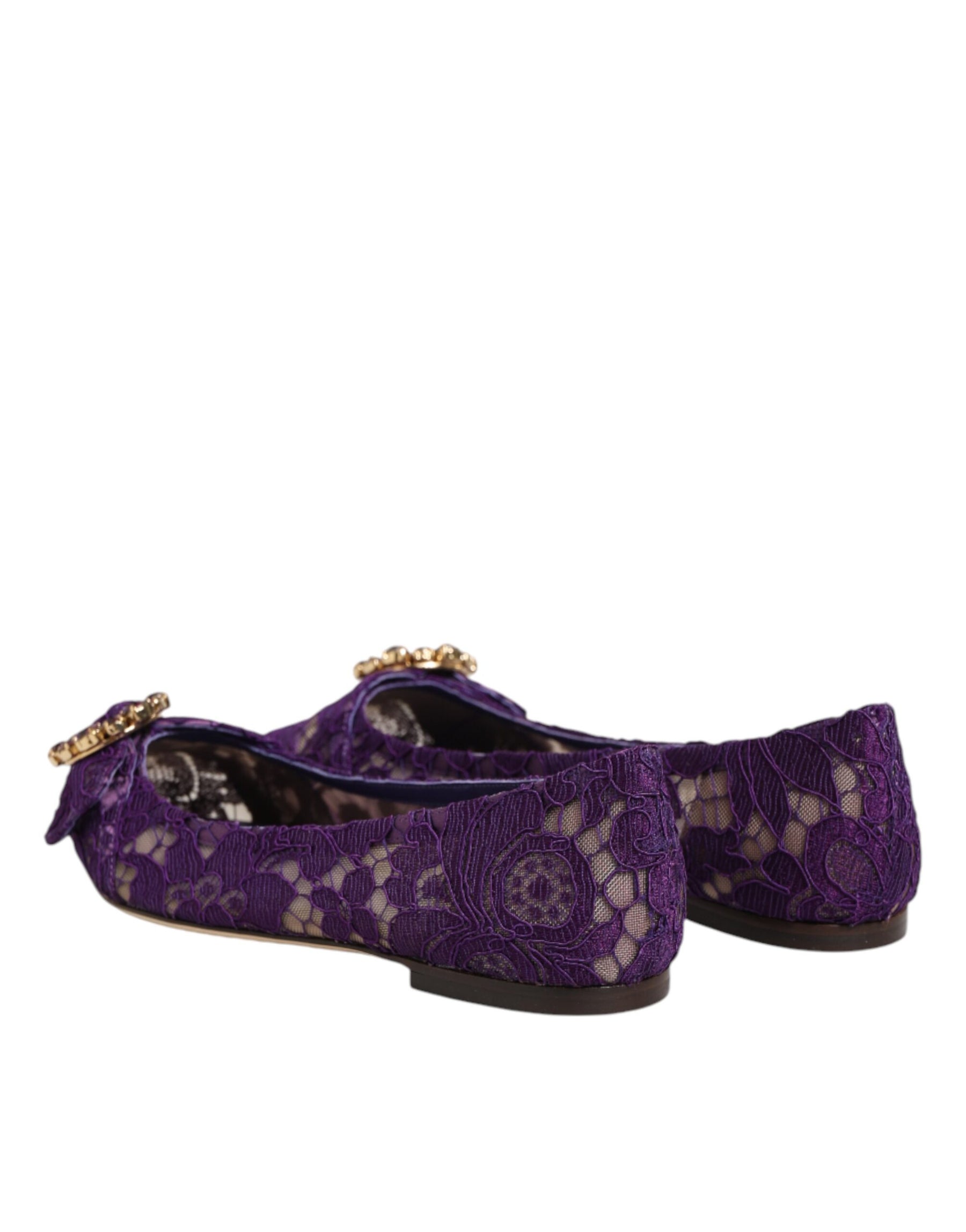 Dolce & Gabbana Purple Taormina Lace Crystals Flats Shoes | Regal Royce