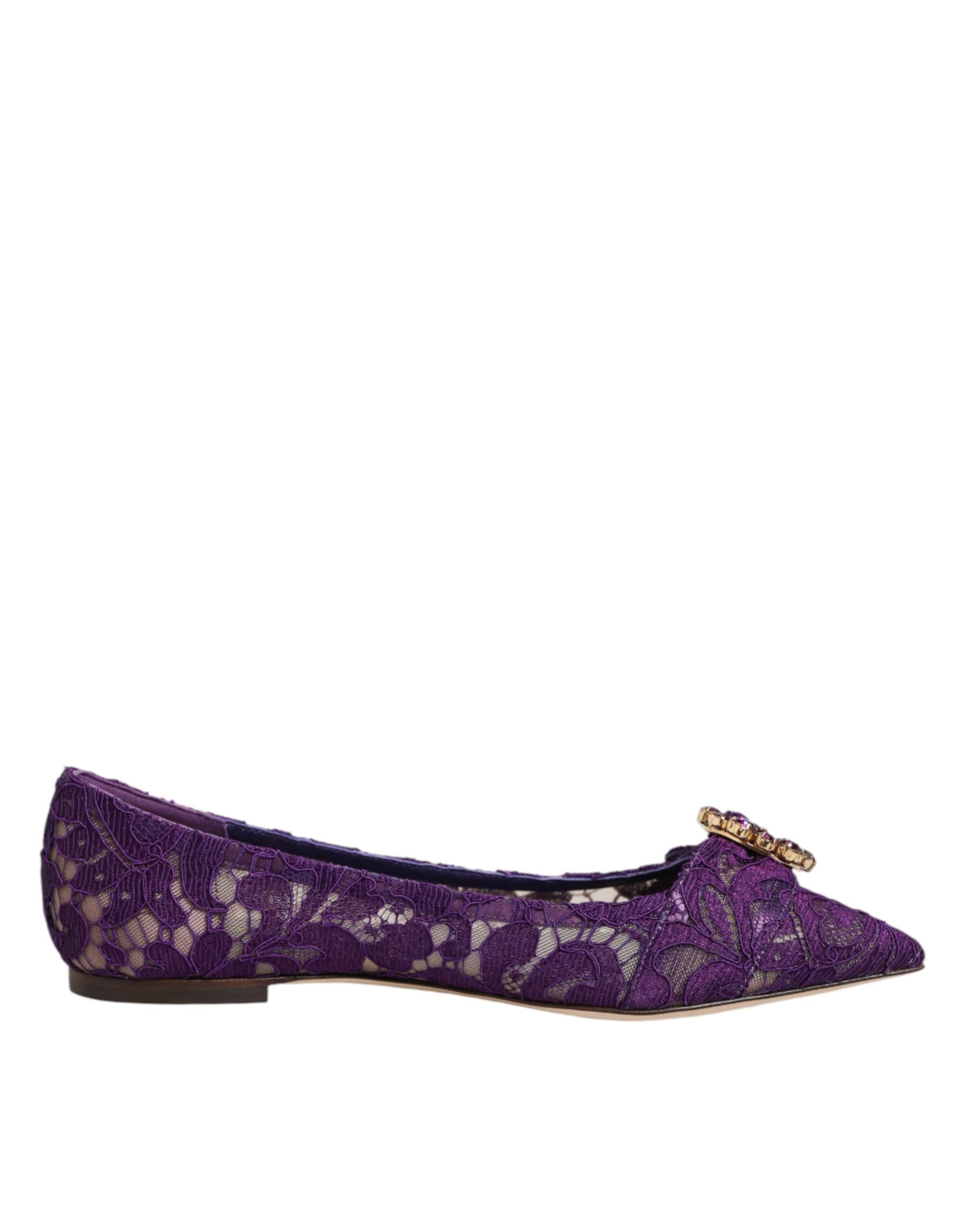 Dolce & Gabbana Purple Taormina Lace Crystals Flats Shoes | Regal Royce