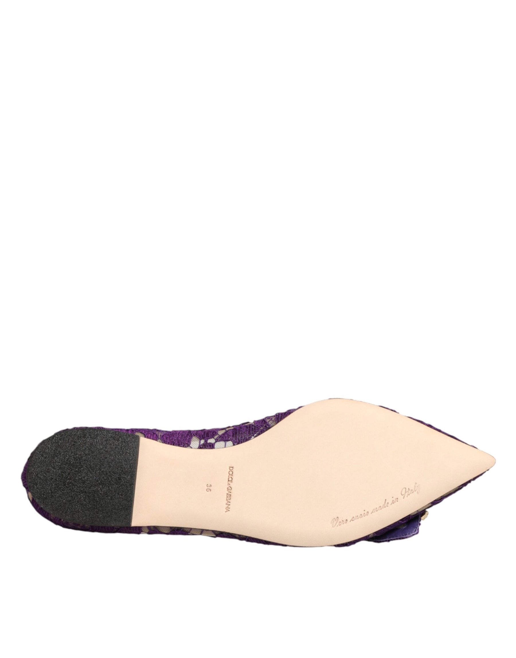 Dolce & Gabbana Purple Taormina Lace Crystals Flats Shoes | Regal Royce