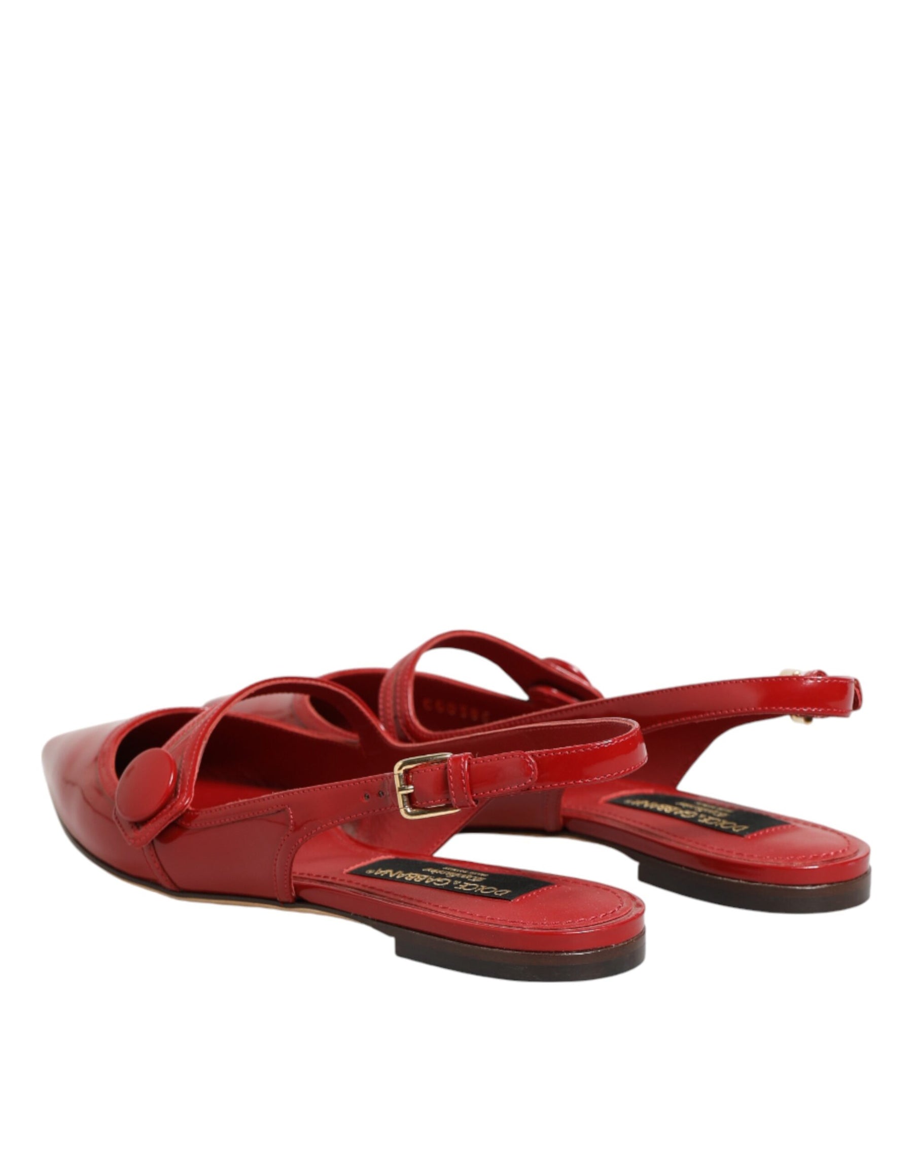 Dolce & Gabbana Red Leather Slingback Flats Sandals Shoes | Regal Royce
