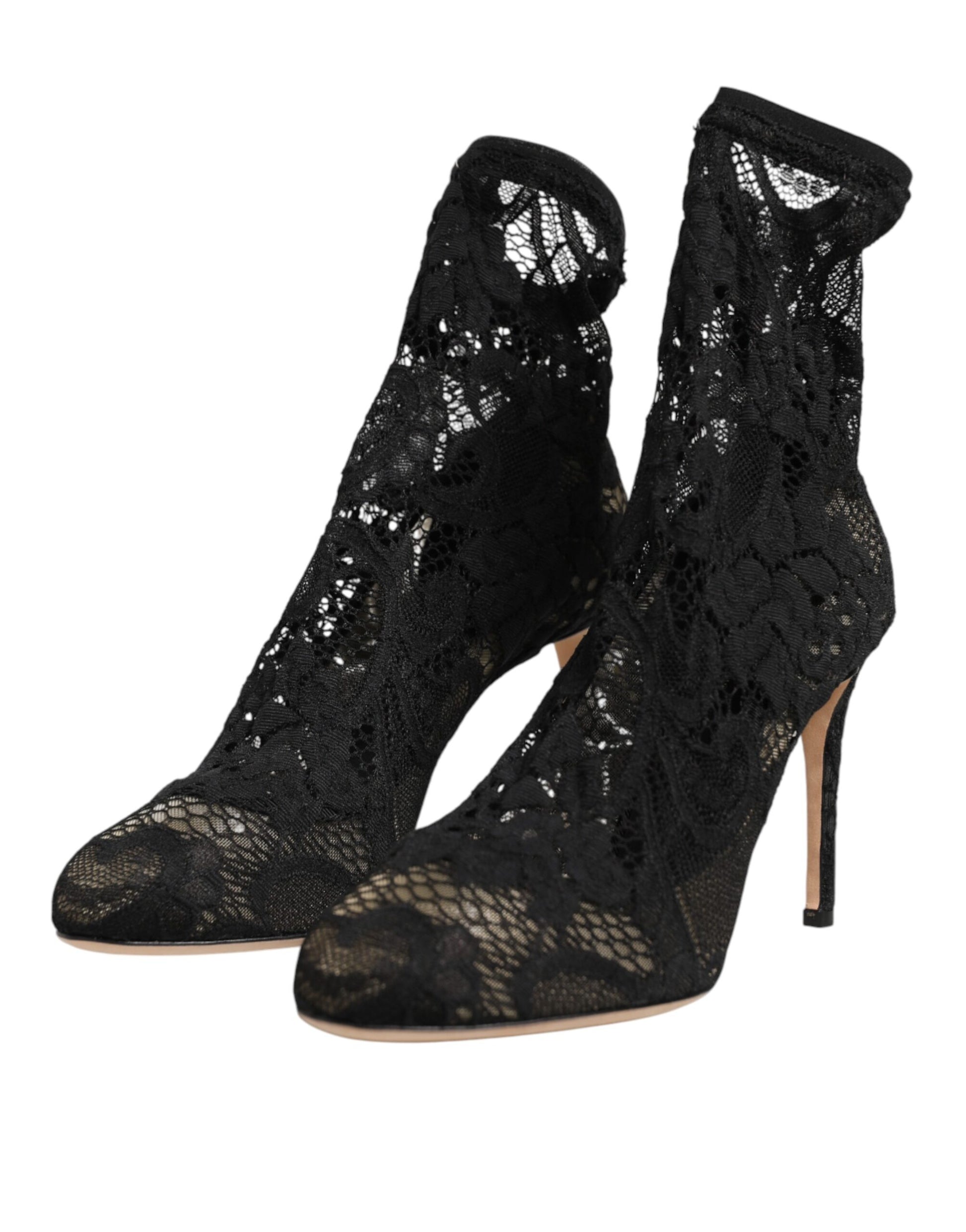 Dolce & Gabbana Black Stretch Socks Taormina Lace Boot Shoes