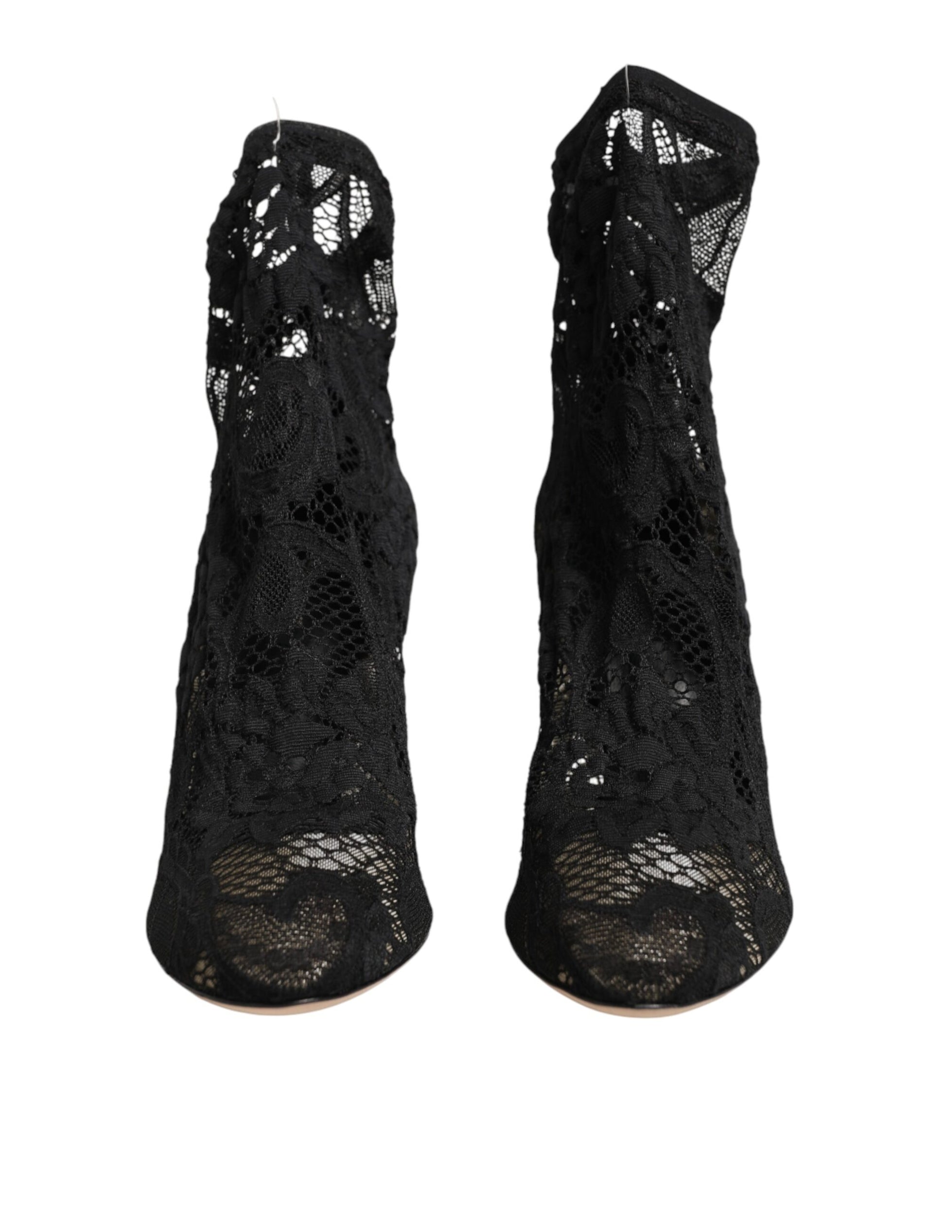 Dolce & Gabbana Black Stretch Socks Taormina Lace Boot Shoes