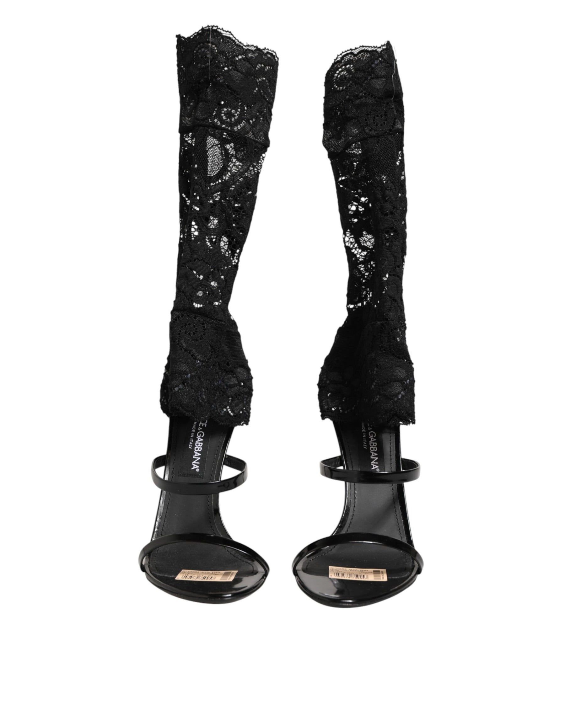 Dolce & Gabbana Black Floral Lace Heels SANDALS Shoes | Regal Royce