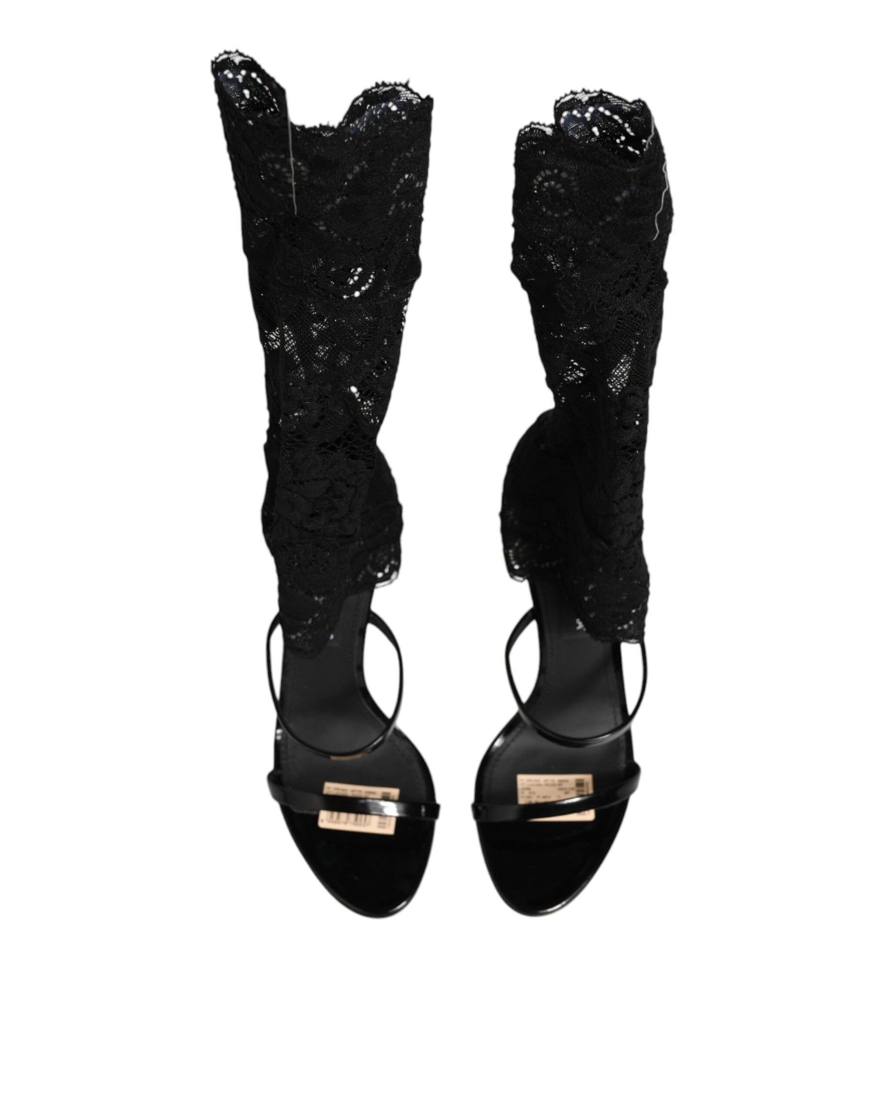 Dolce & Gabbana Black Floral Lace Heels SANDALS Shoes | Regal Royce