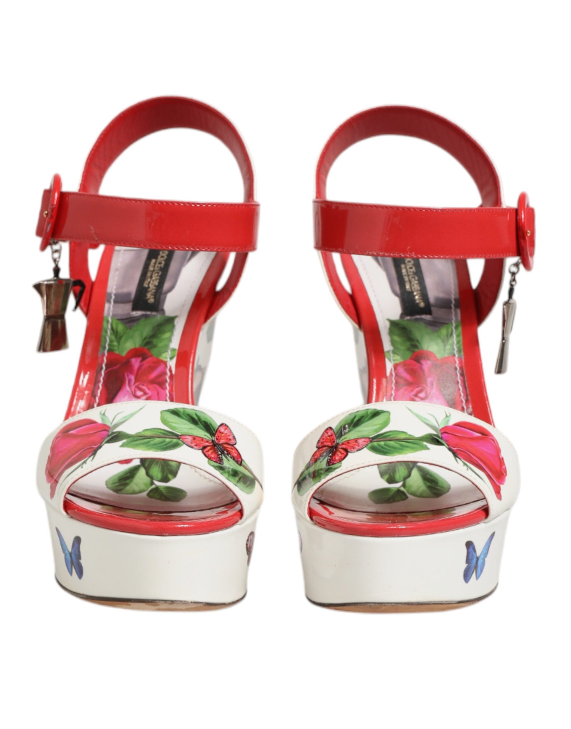 Dolce & Gabbana White Floral Ankle Strap Wedge Sandals Shoes