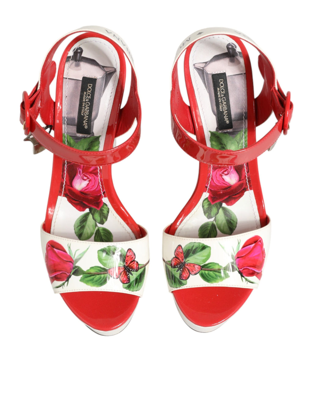 Dolce & Gabbana White Floral Ankle Strap Wedge Sandals Shoes