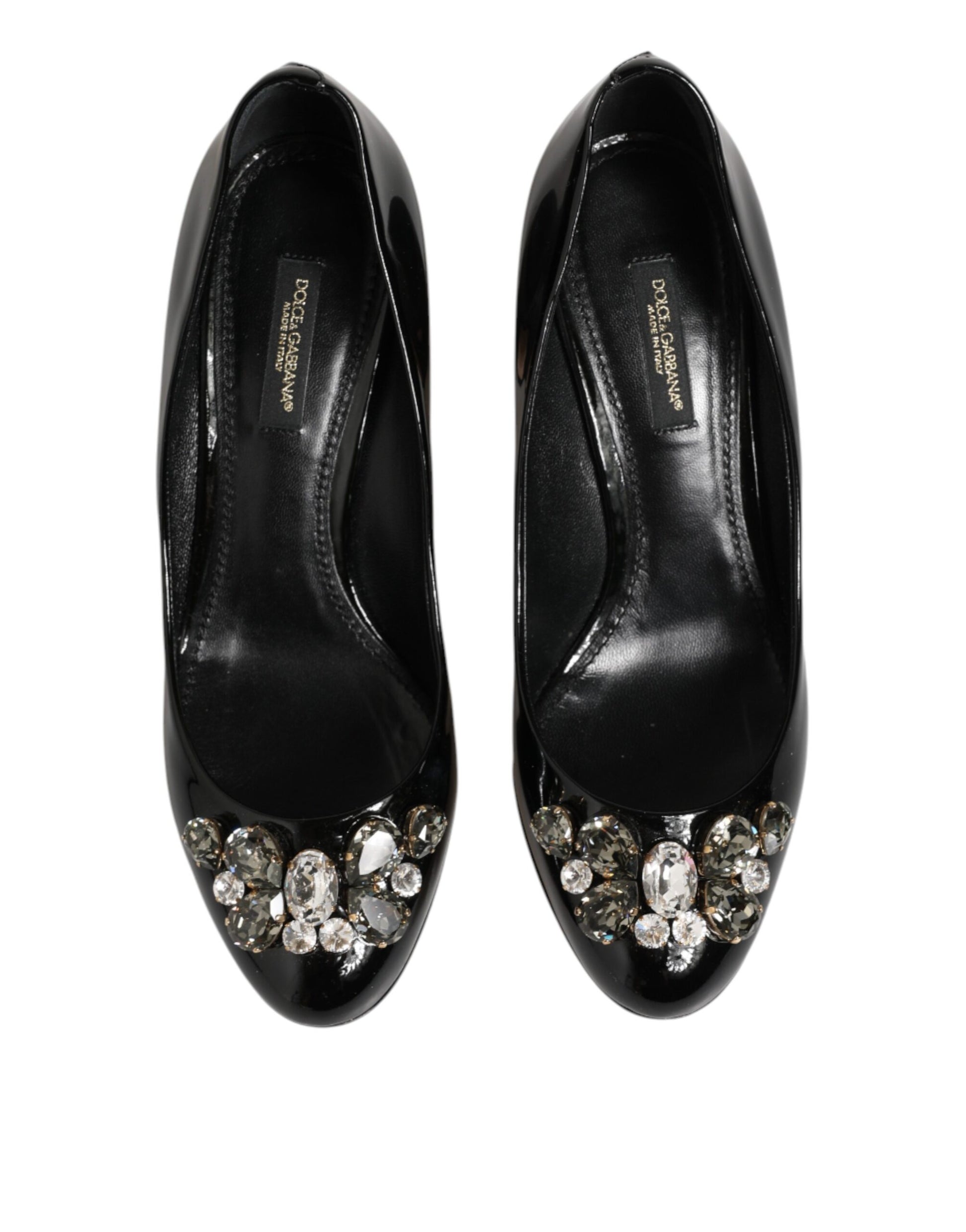 Dolce & Gabbana Black Leather Crystals Heels Pumps Shoes