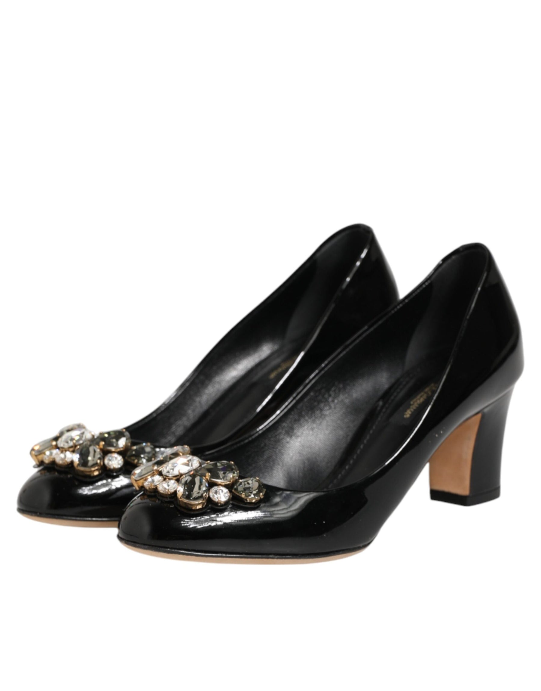 Dolce & Gabbana Black Leather Crystals Heels Pumps Shoes | Regal Royce