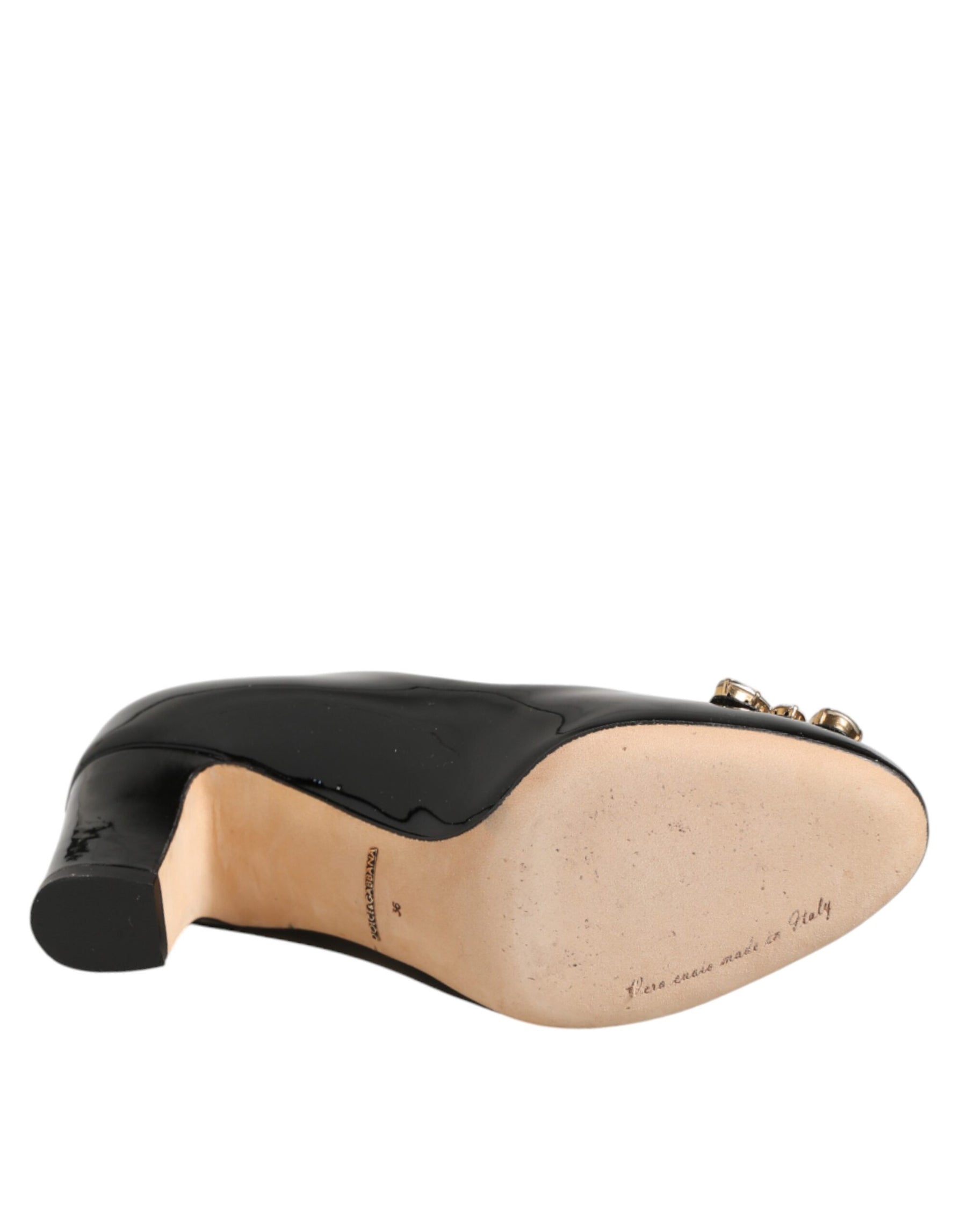 Dolce & Gabbana Black Leather Crystals Heels Pumps Shoes | Regal Royce