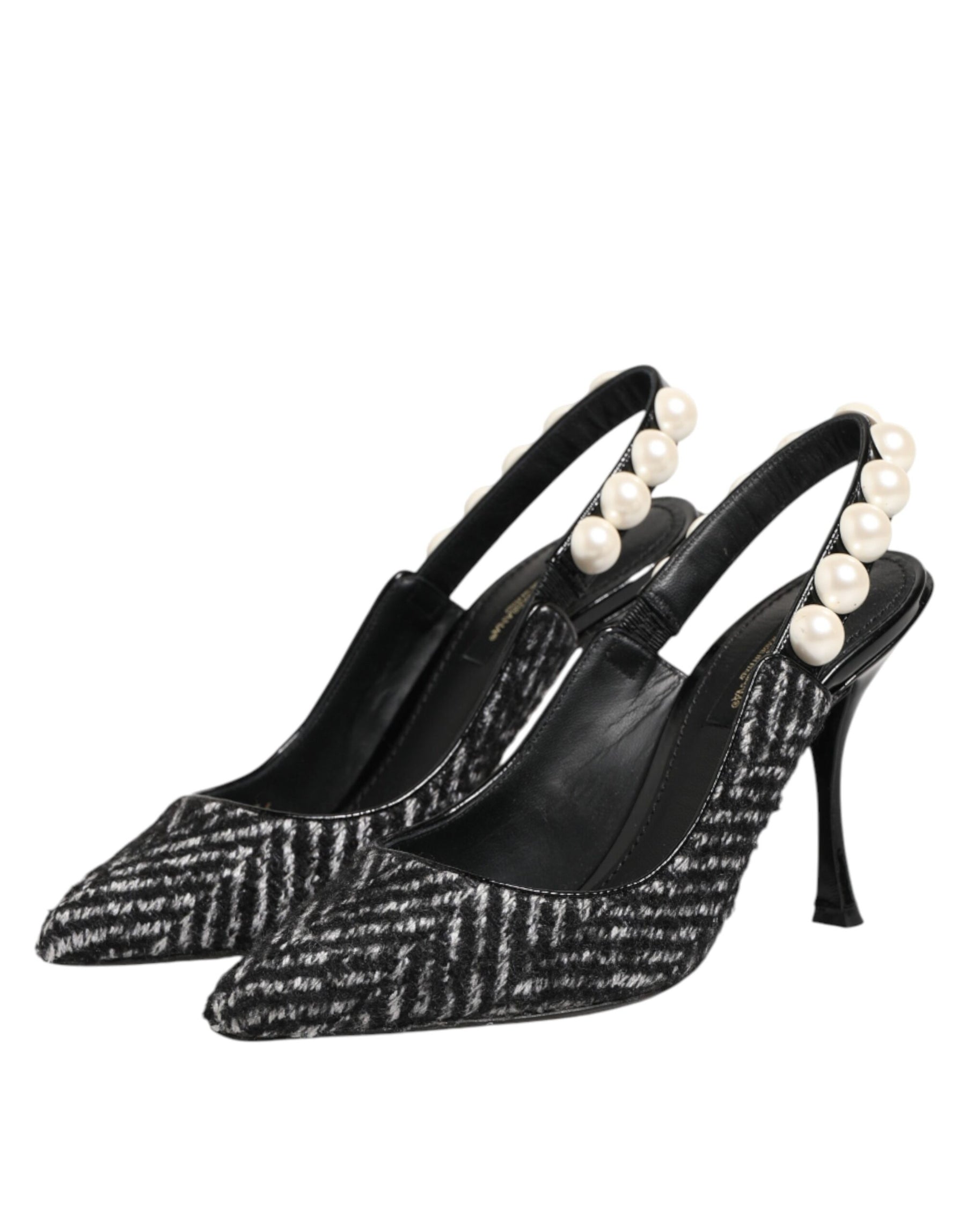 Dolce & Gabbana White Black Chevron Faux Pearl Slingbacks Shoes | Regal Royce