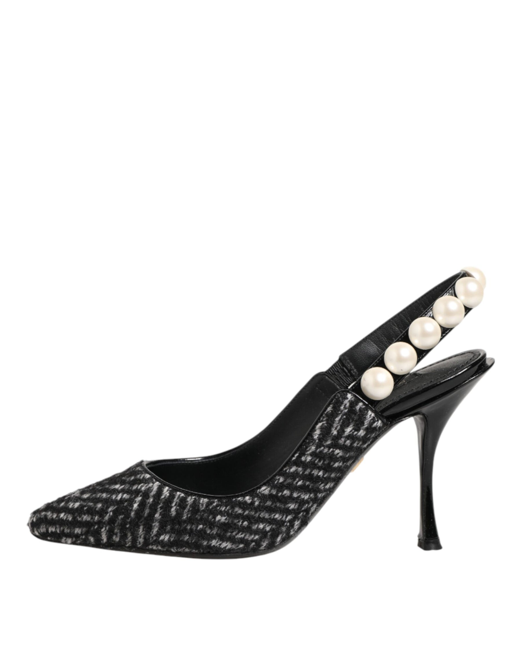 Dolce & Gabbana White Black Chevron Faux Pearl Slingbacks Shoes | Regal Royce