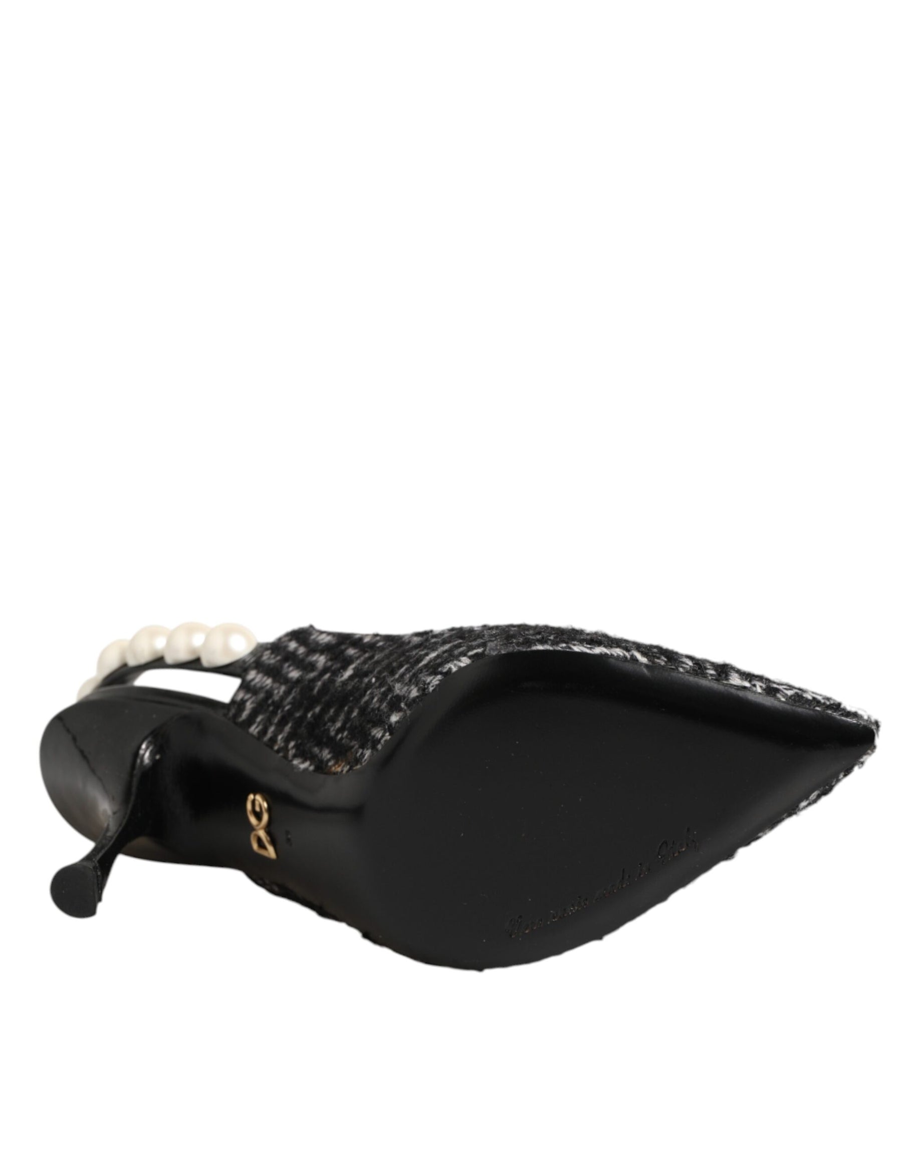 Dolce & Gabbana White Black Chevron Faux Pearl Slingbacks Shoes | Regal Royce