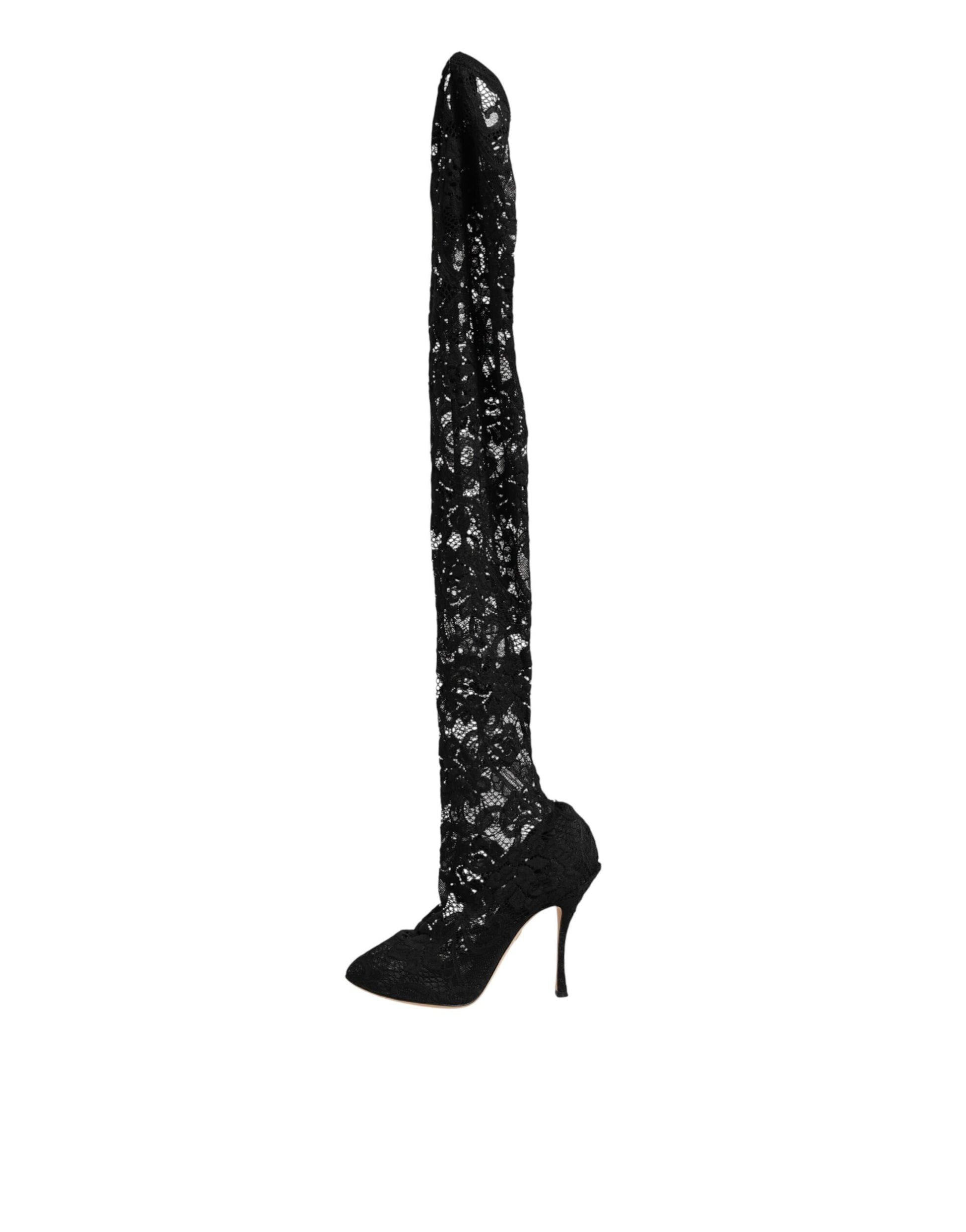 Dolce & Gabbana Black Taormina Lace Socks Pumps Boots Shoes