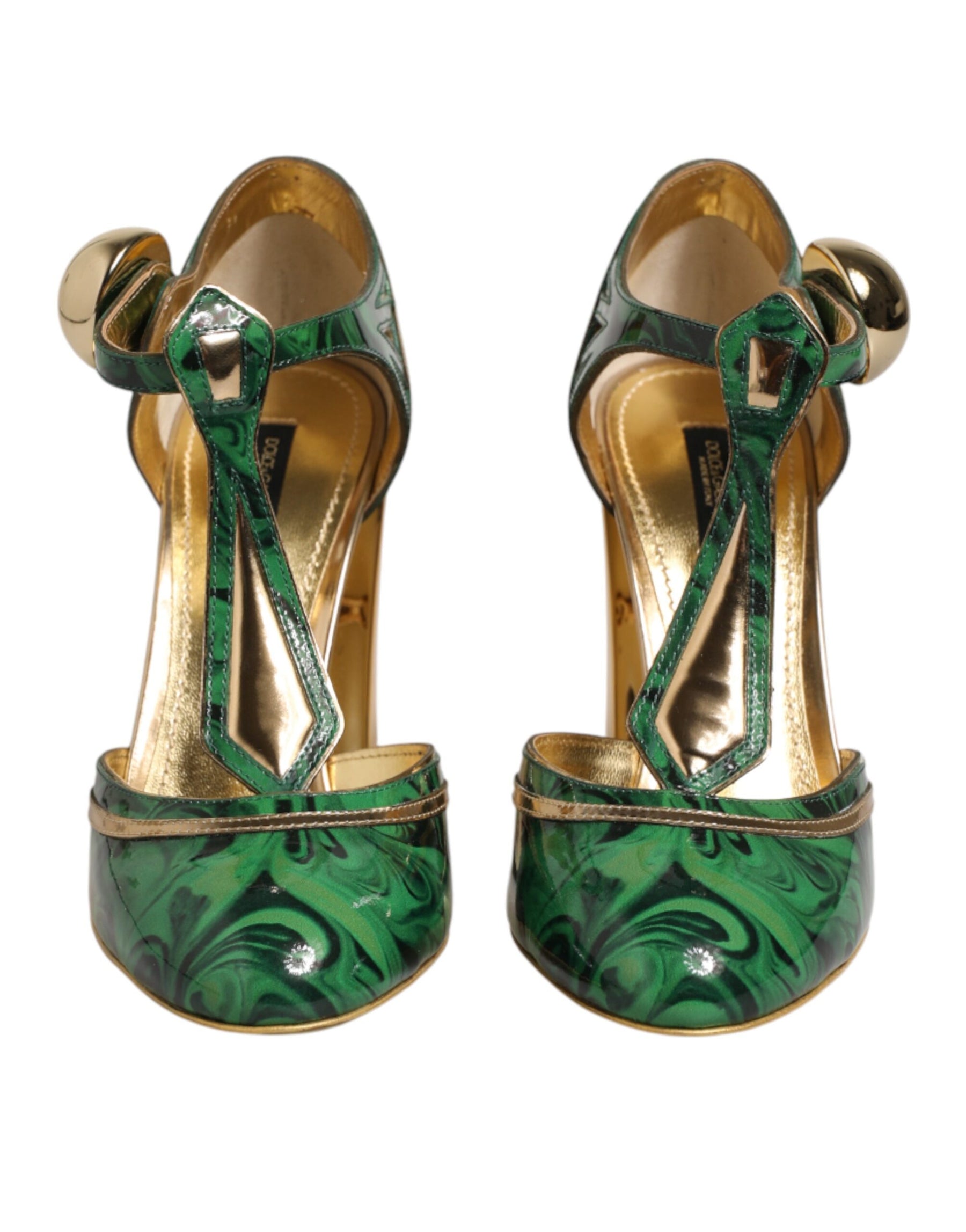 Dolce & Gabbana Green Leather T-STRAPS Heels Sandals Shoes | Regal Royce