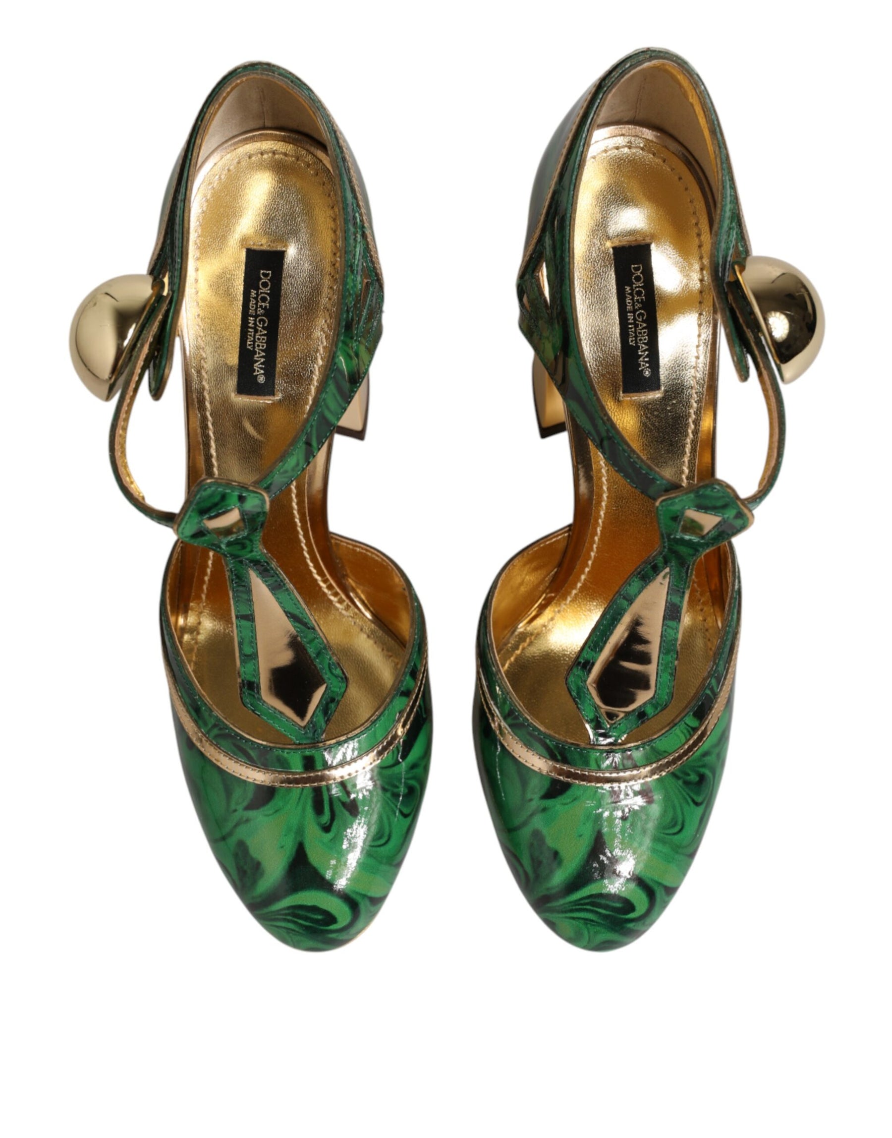 Dolce & Gabbana Green Leather T-STRAPS Heels Sandals Shoes | Regal Royce