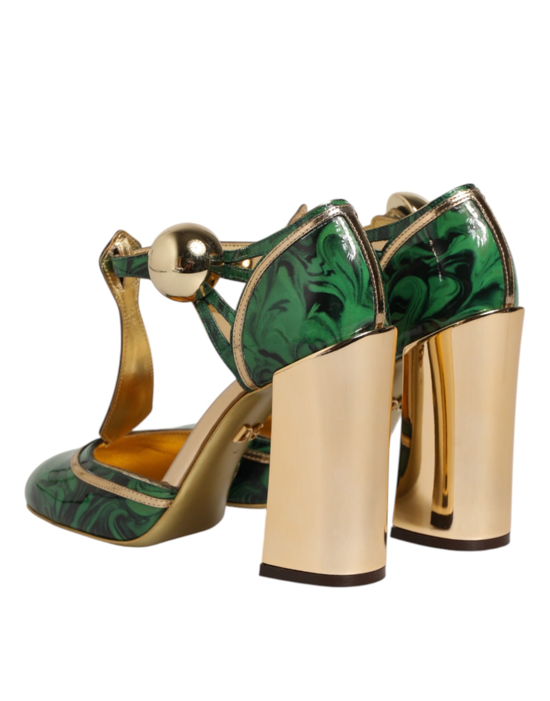 Dolce & Gabbana Green Leather T-STRAPS Heels Sandals Shoes | Regal Royce