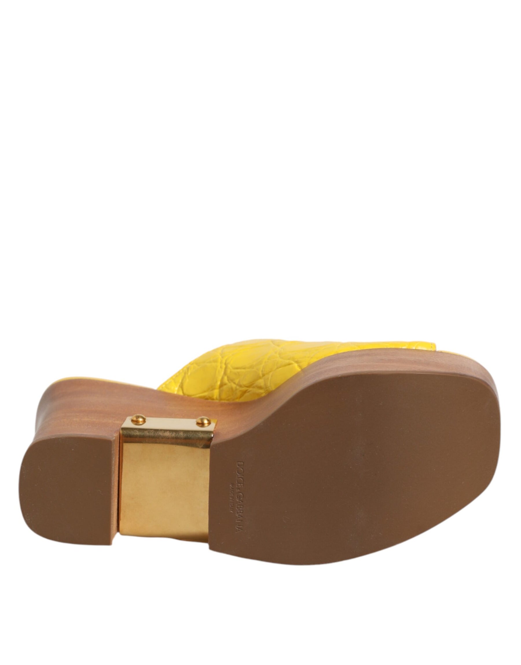 Dolce & Gabbana Yellow Leather Wood Mule Wedge Slides Shoes | Regal Royce