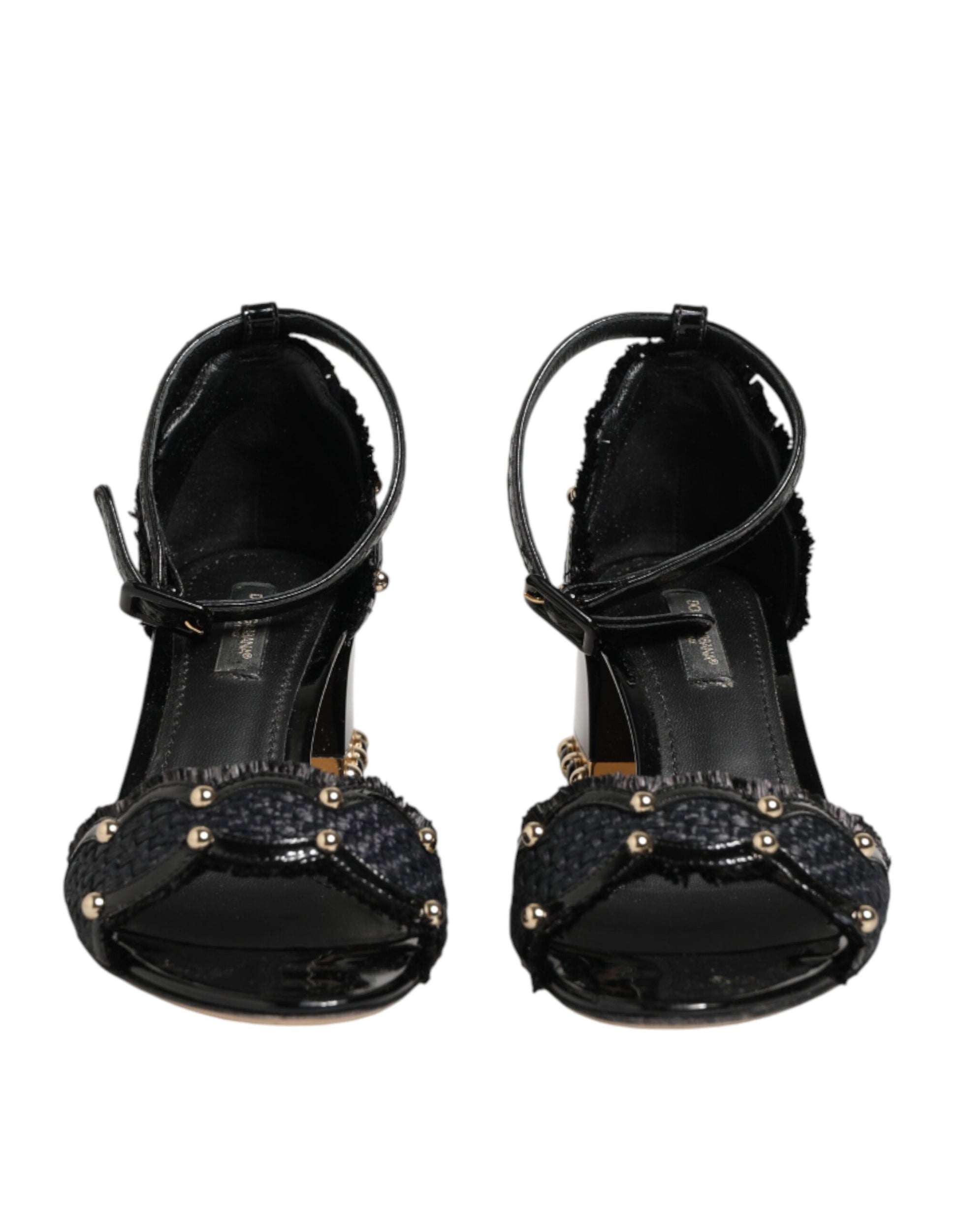 Dolce & Gabbana Black Studded Ankle Strap Sandals Shoes