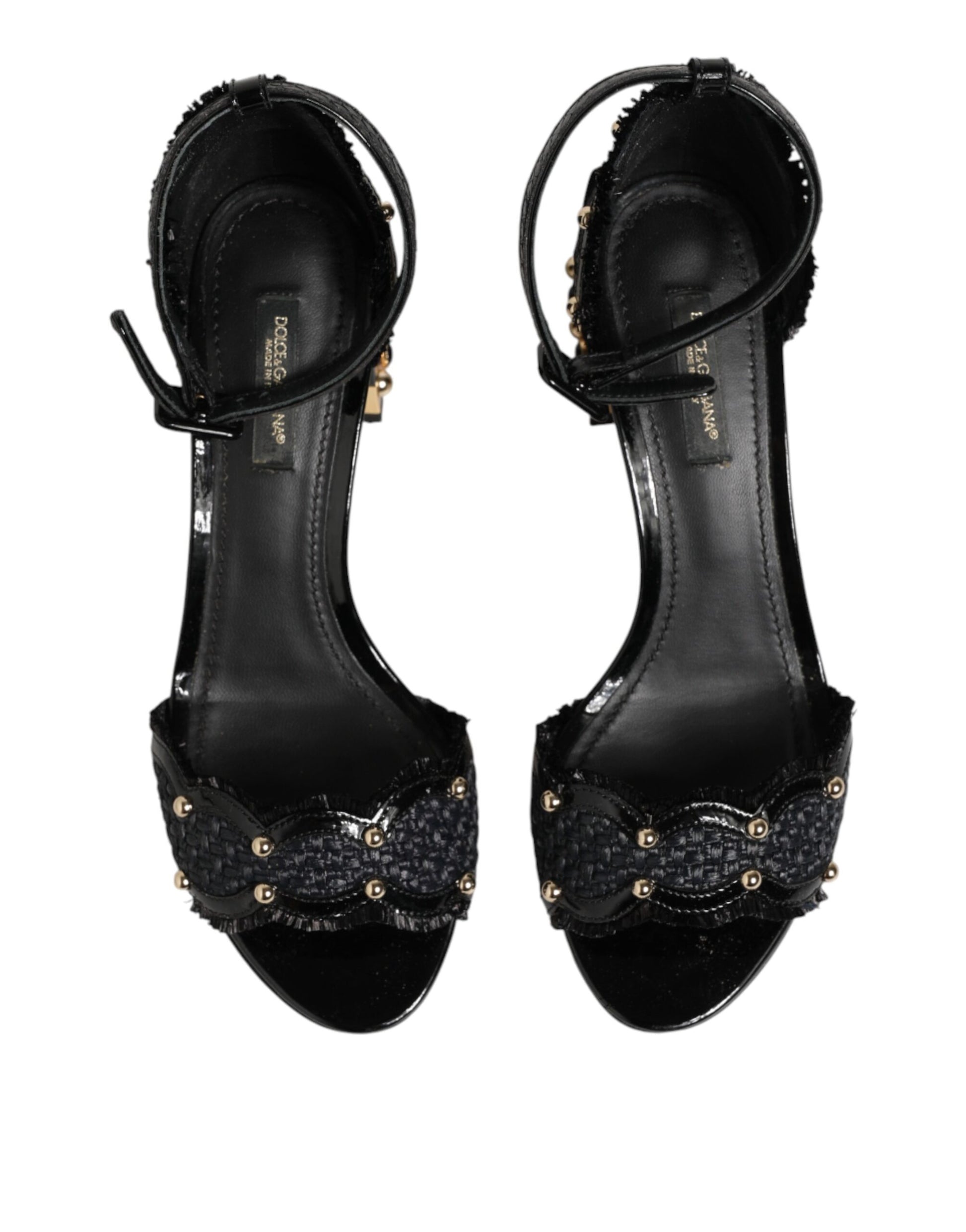 Dolce & Gabbana Black Studded Ankle Strap Sandals Shoes