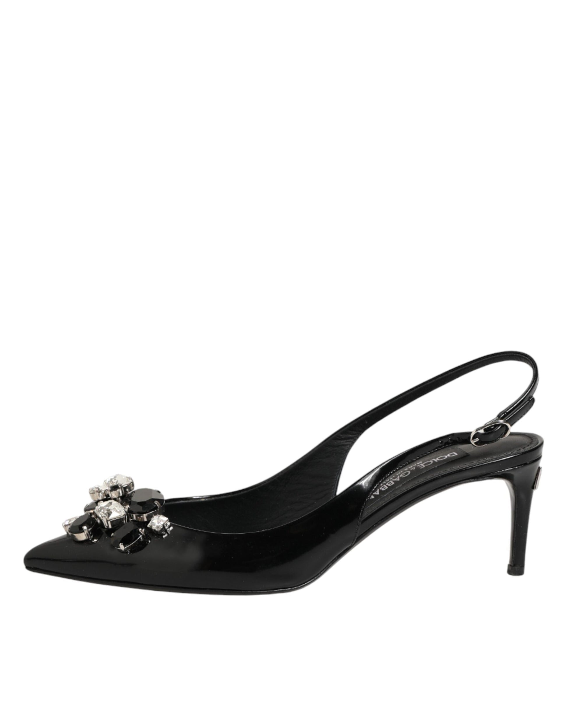 Dolce & Gabbana Black Patent Leather Crystal Slingback Shoes