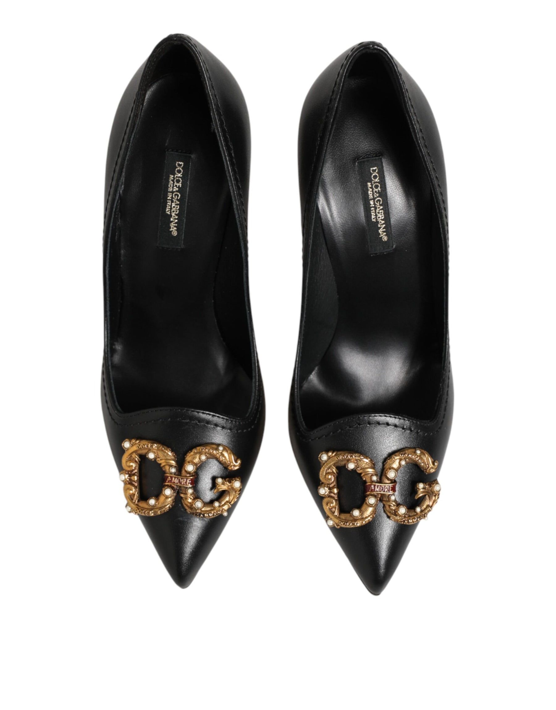 Dolce & Gabbana Black Leather DG Amore Heels Pumps Shoes | Regal Royce