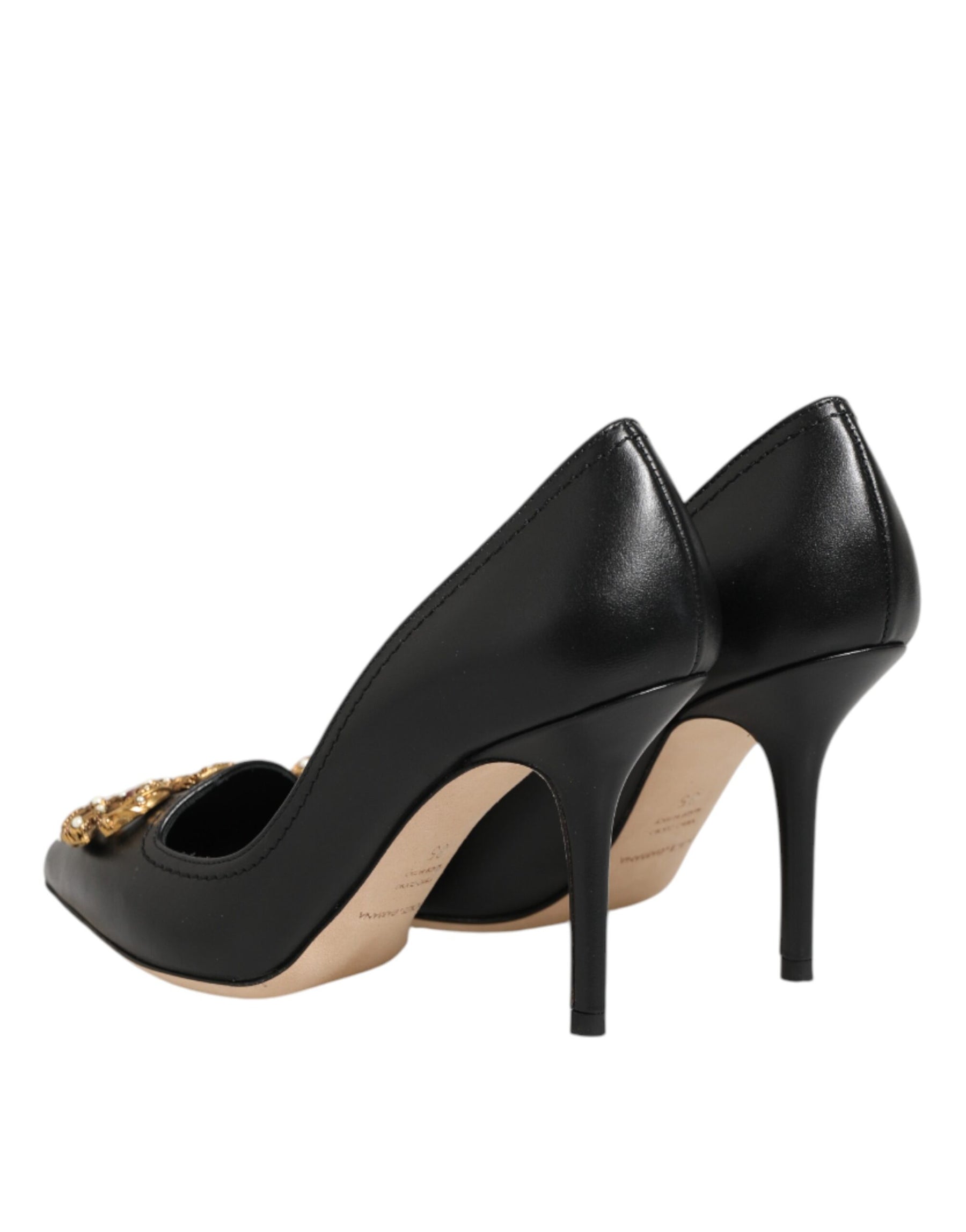 Dolce & Gabbana Black Leather DG Amore Heels Pumps Shoes | Regal Royce