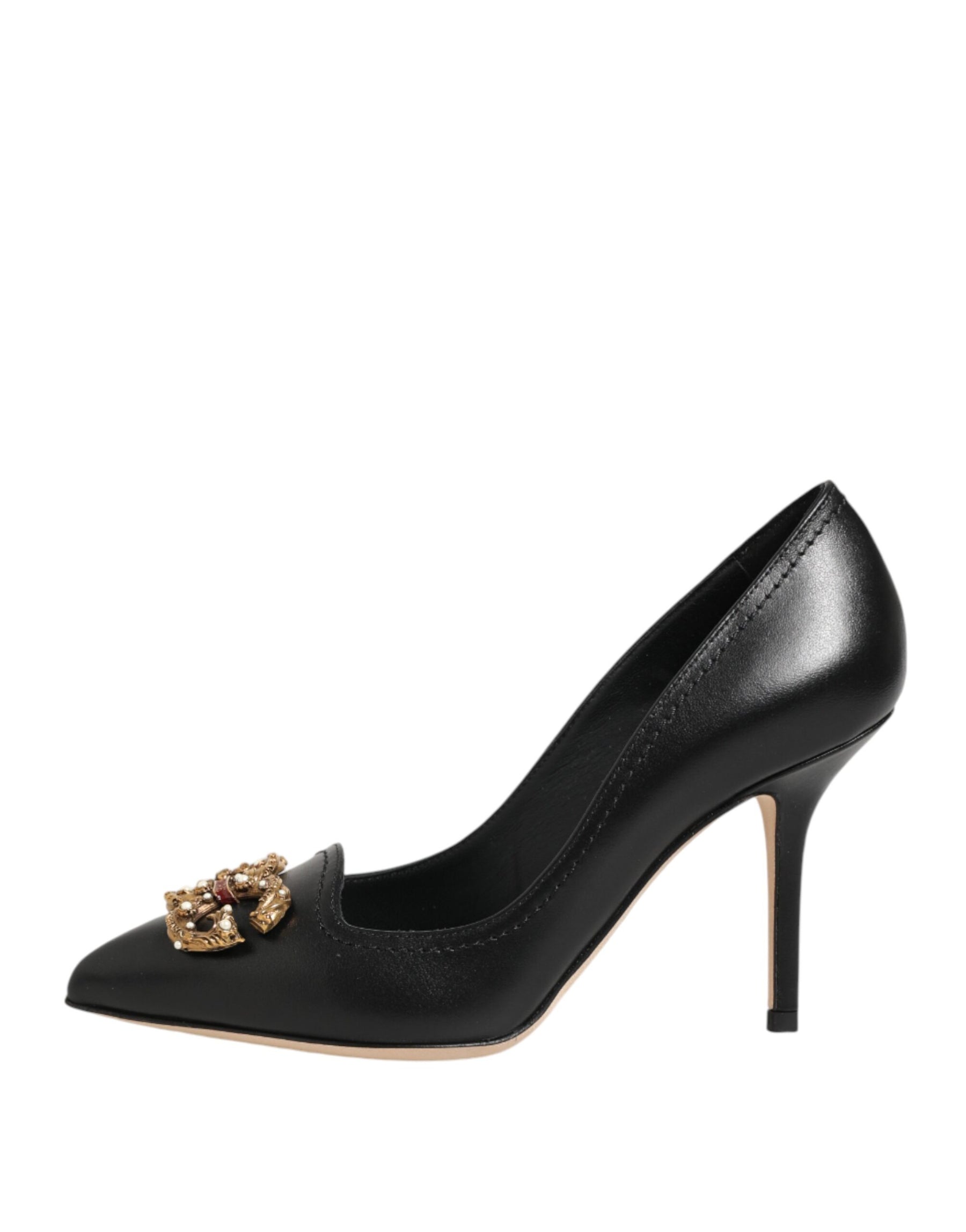 Dolce & Gabbana Black Leather DG Amore Heels Pumps Shoes | Regal Royce