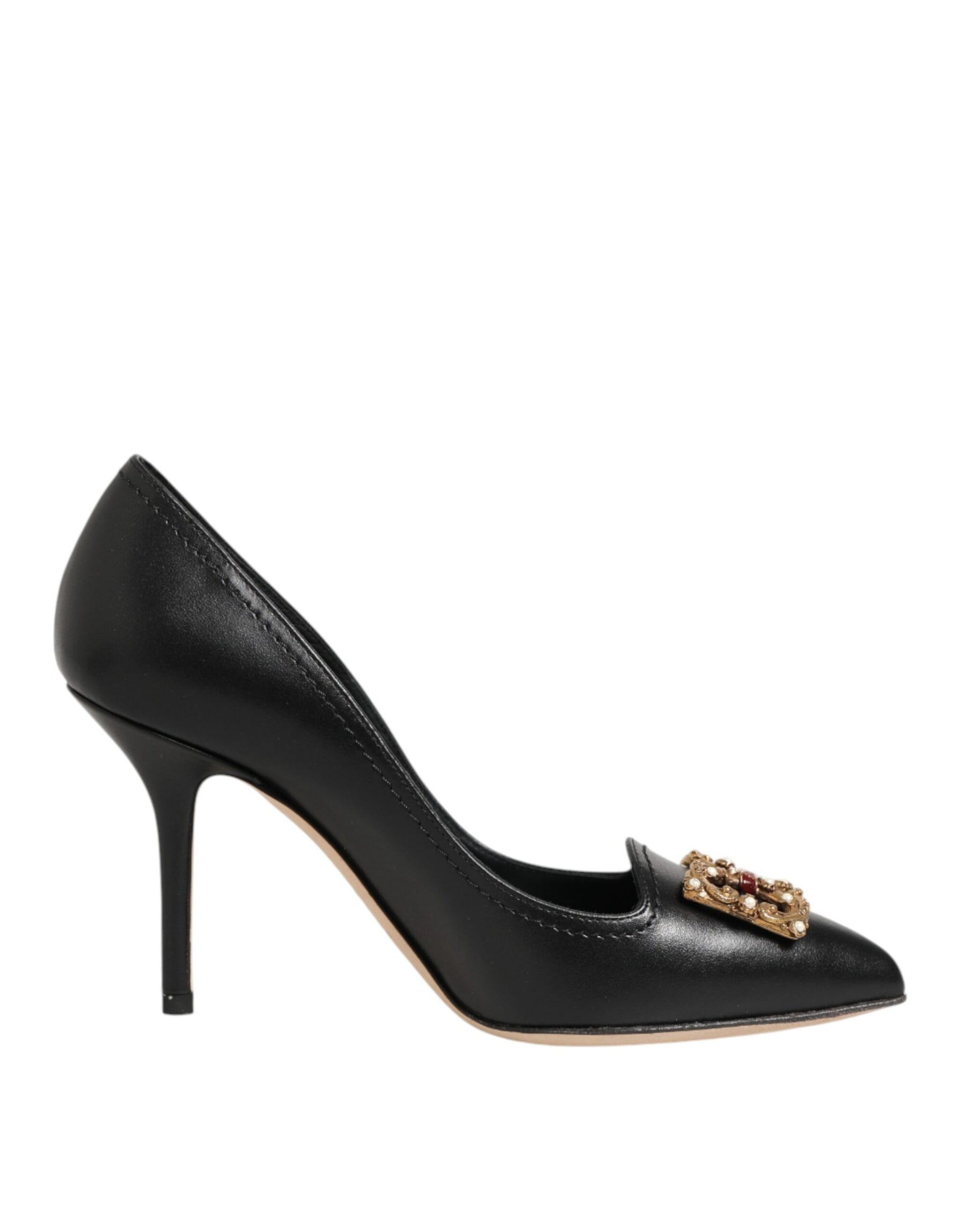 Dolce & Gabbana Black Leather DG Amore Heels Pumps Shoes | Regal Royce