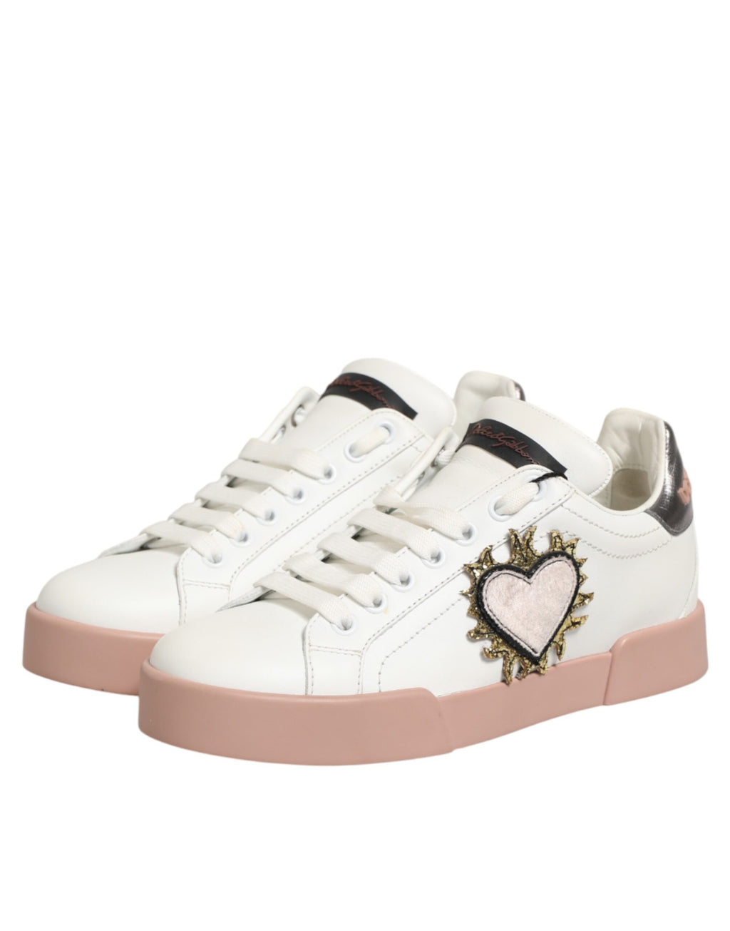 Dolce & Gabbana White Leather Sacred Heart Sneakers Shoes