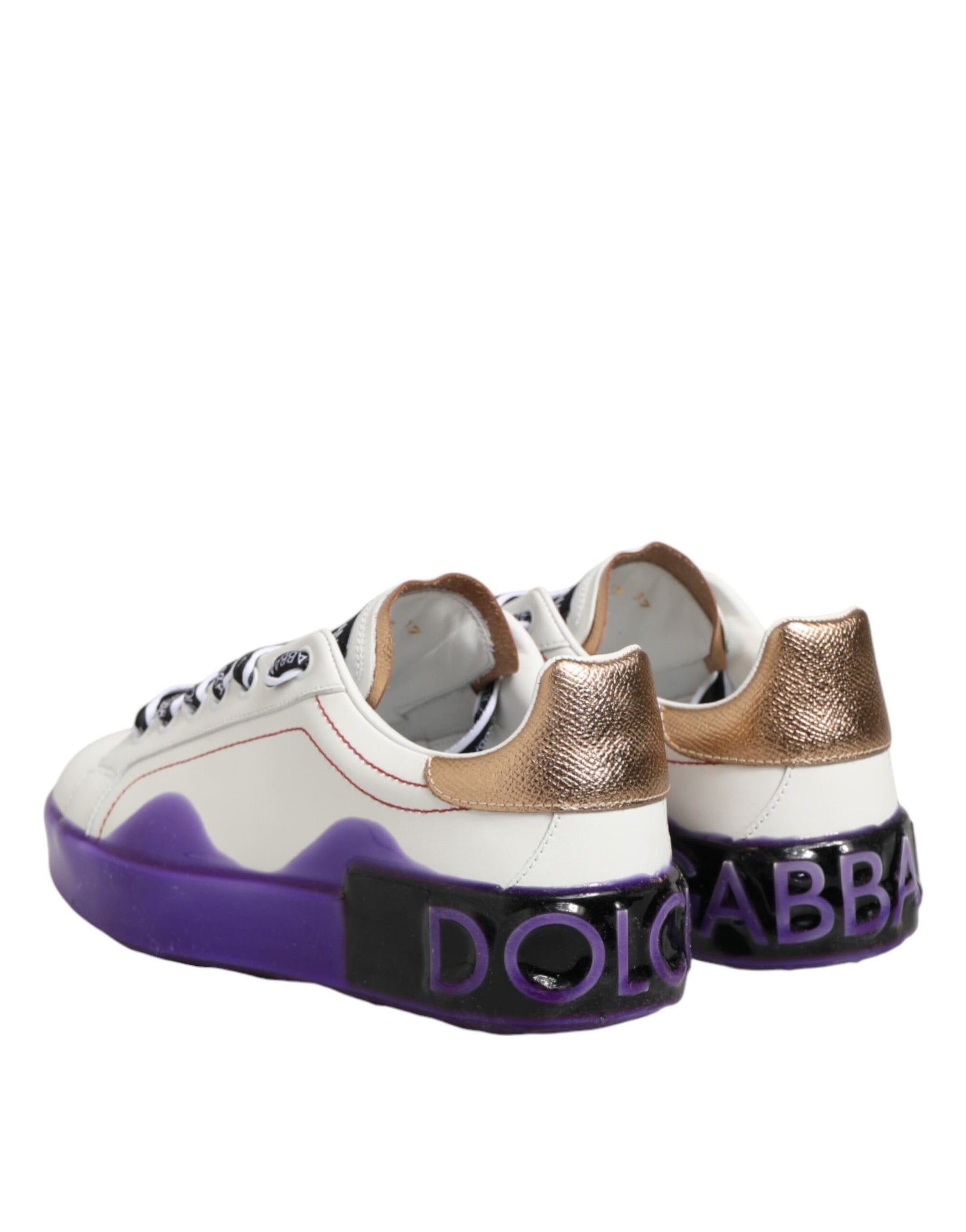 Dolce & Gabbana White Purple Leather Low Top Sneaker Shoes | Regal Royce