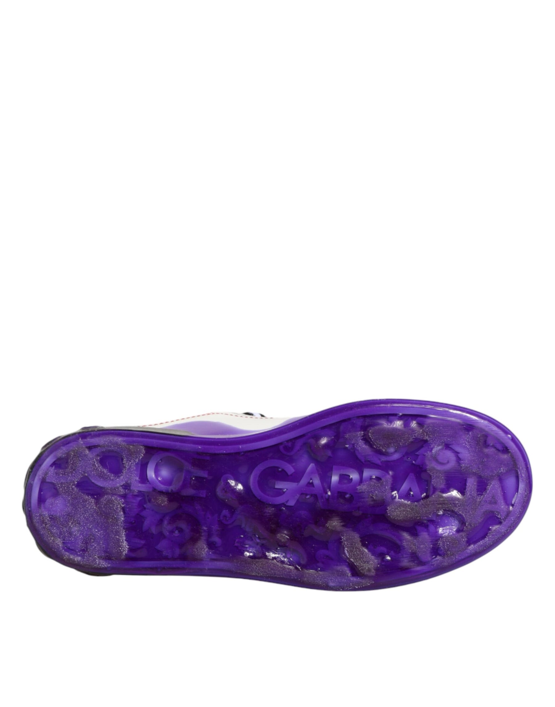 Dolce & Gabbana White Purple Leather Low Top Sneaker Shoes | Regal Royce
