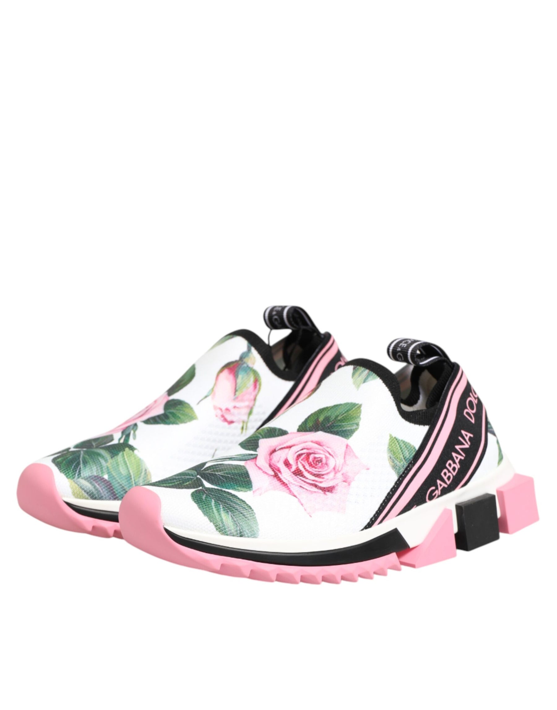 Dolce & Gabbana White Rose Print Sorrento Sneakers Shoes | Regal Royce