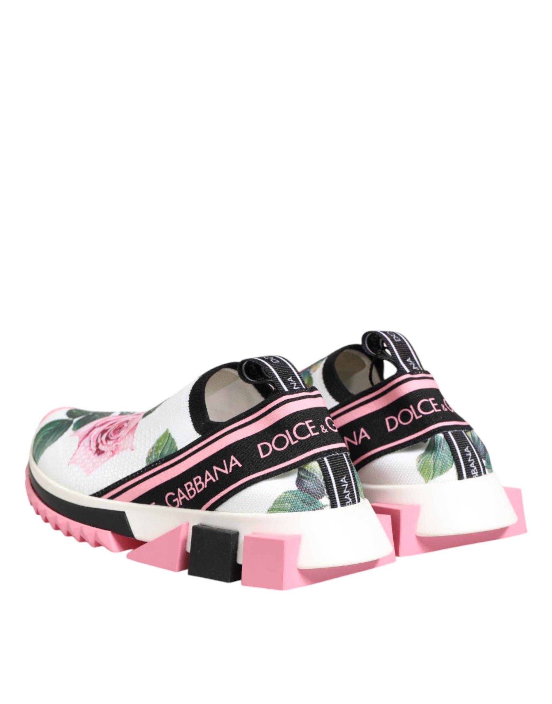 Dolce & Gabbana White Rose Print Sorrento Sneakers Shoes | Regal Royce