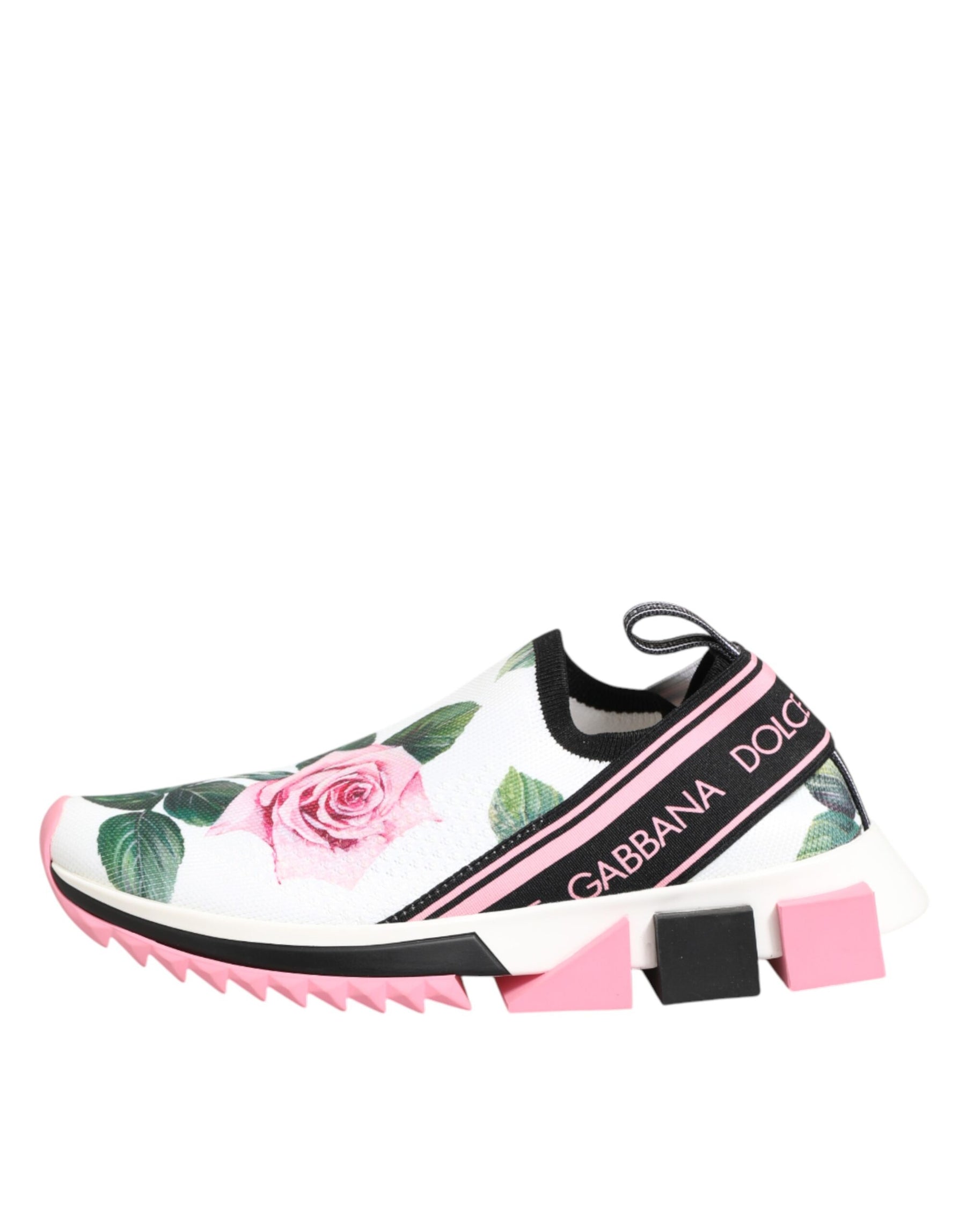 Dolce & Gabbana White Rose Print Sorrento Sneakers Shoes | Regal Royce