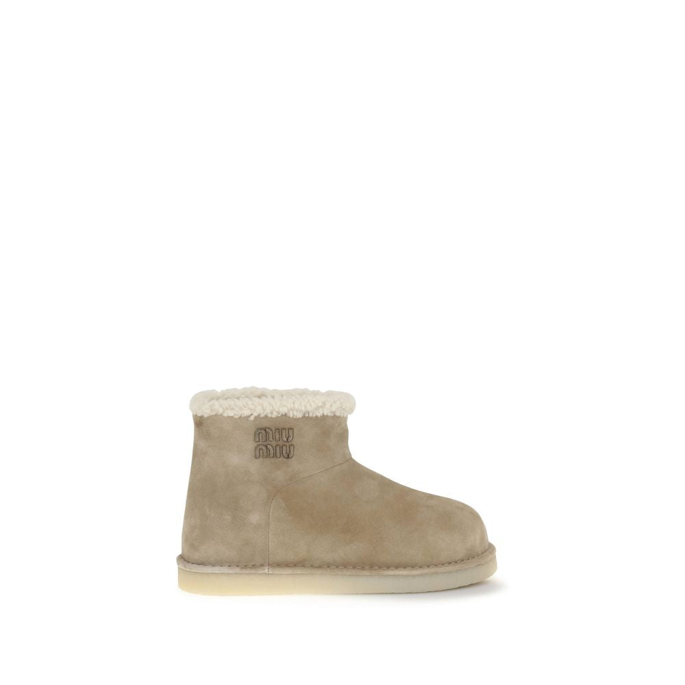 Miu Miu Beige Leather Flat Boots | Regal Royce