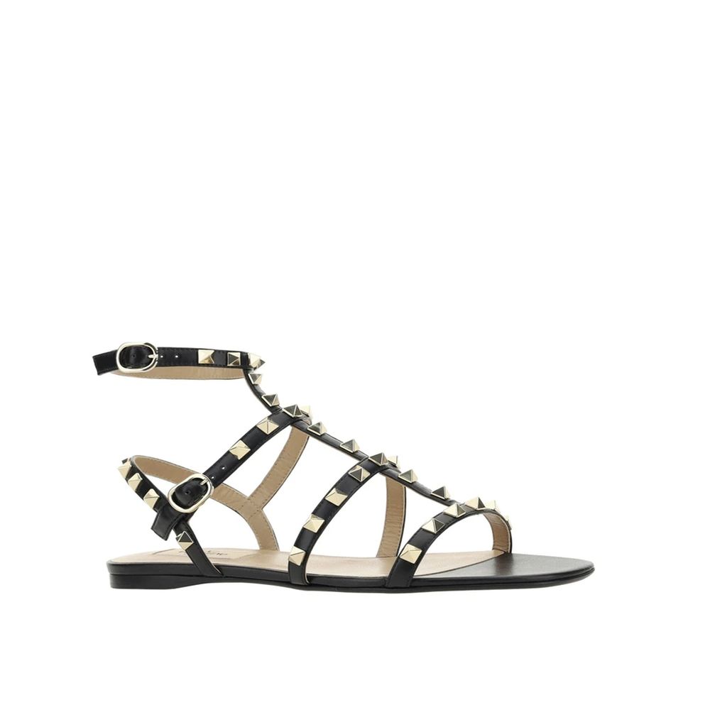 Valentino Garavani Black Calfskin Strap-On Sandals