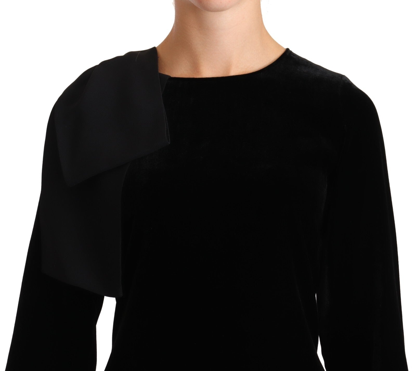 N.21 Sheath A-line Black Viscose Long Sleeves Round Neck Mini Dress | Regal Royce