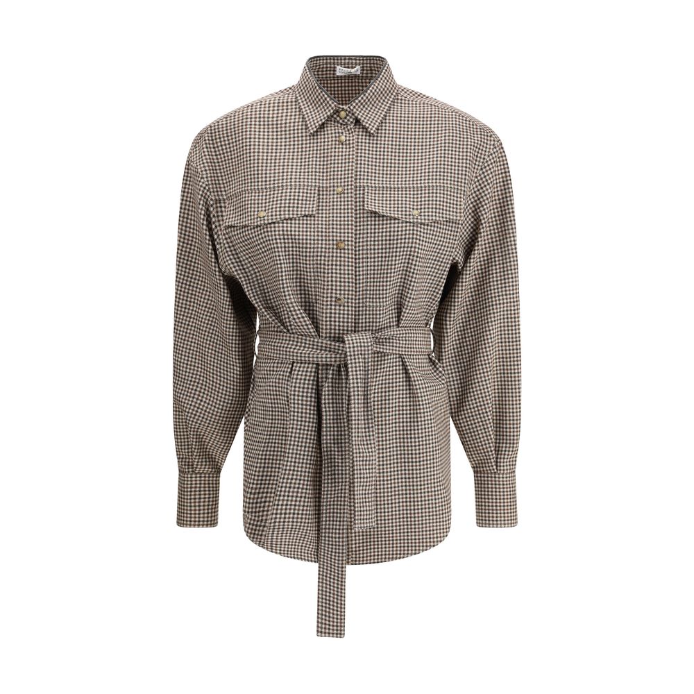 Brunello Cucinelli Brown Fleece Wool Pattern Shirt | Regal Royce