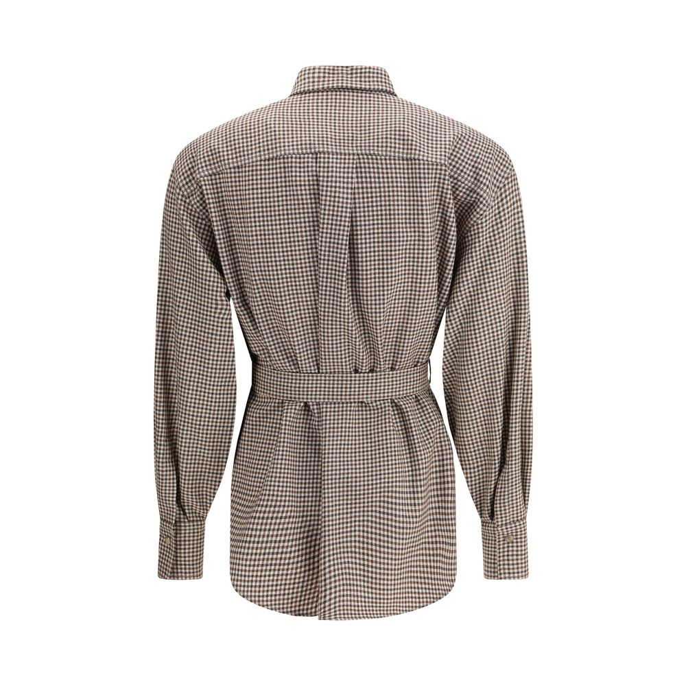 Brunello Cucinelli Brown Fleece Wool Pattern Shirt | Regal Royce