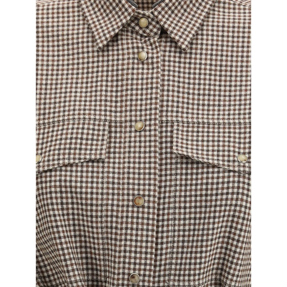 Brunello Cucinelli Brown Fleece Wool Pattern Shirt | Regal Royce