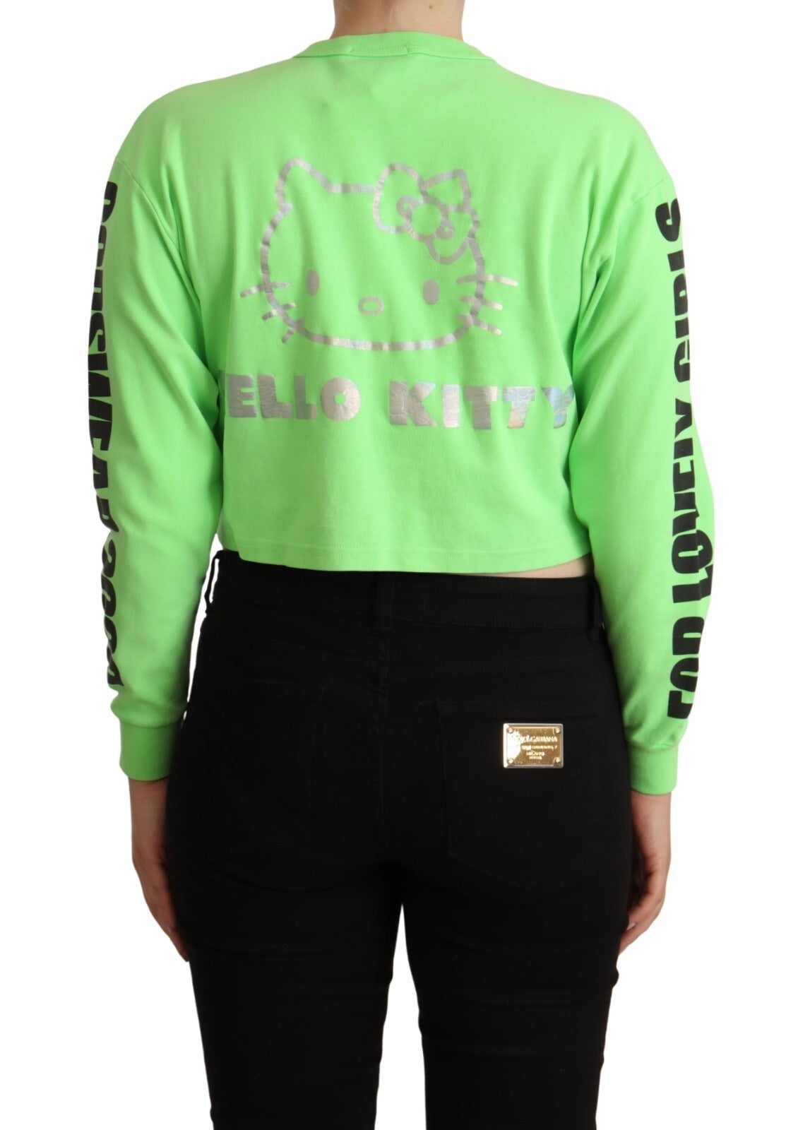 GCDS Mint Green Printed Long Sleeves Cropped Top Sweater | Regal Royce